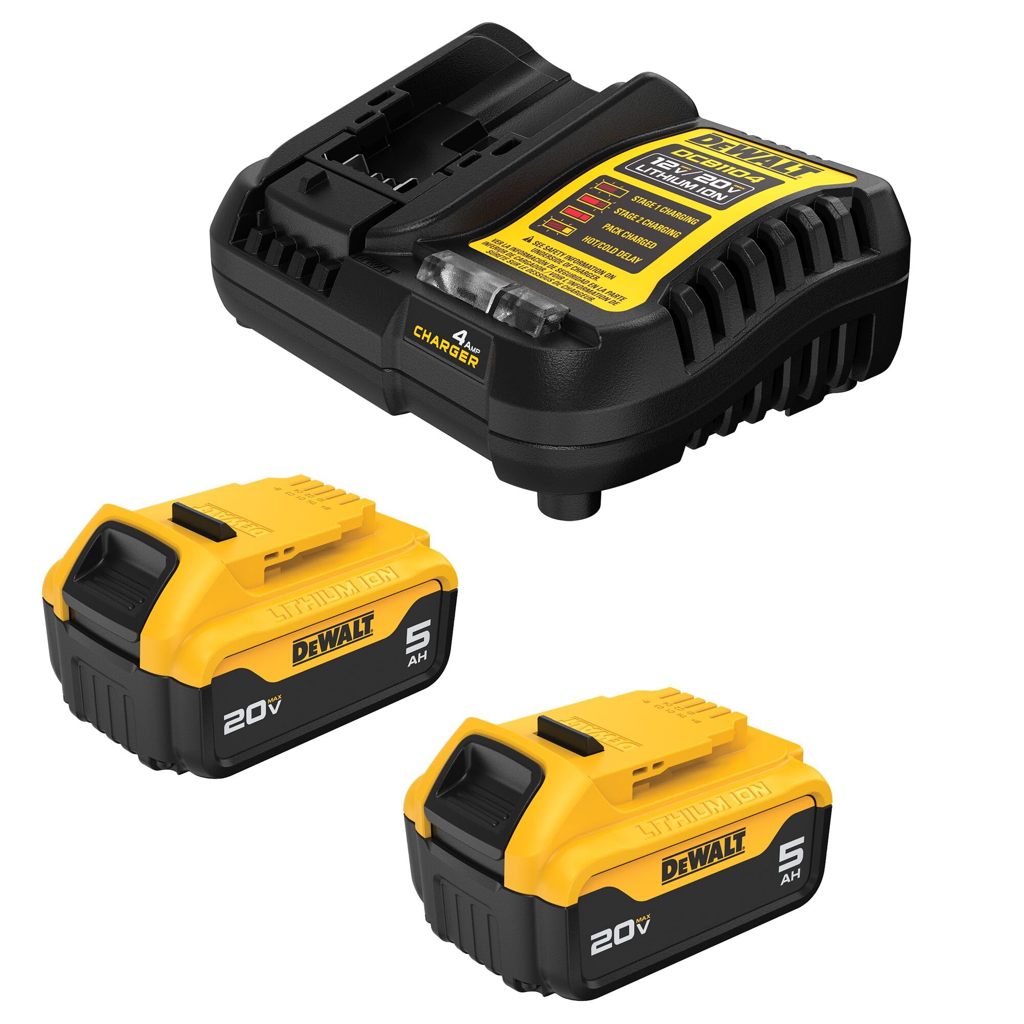 DEWALT 20V MAX Lithium-Ionen Akku 2er-Pack und Ladegerät, 5,0 Ah, Akku-Starter-Kit (DCB205-2c)