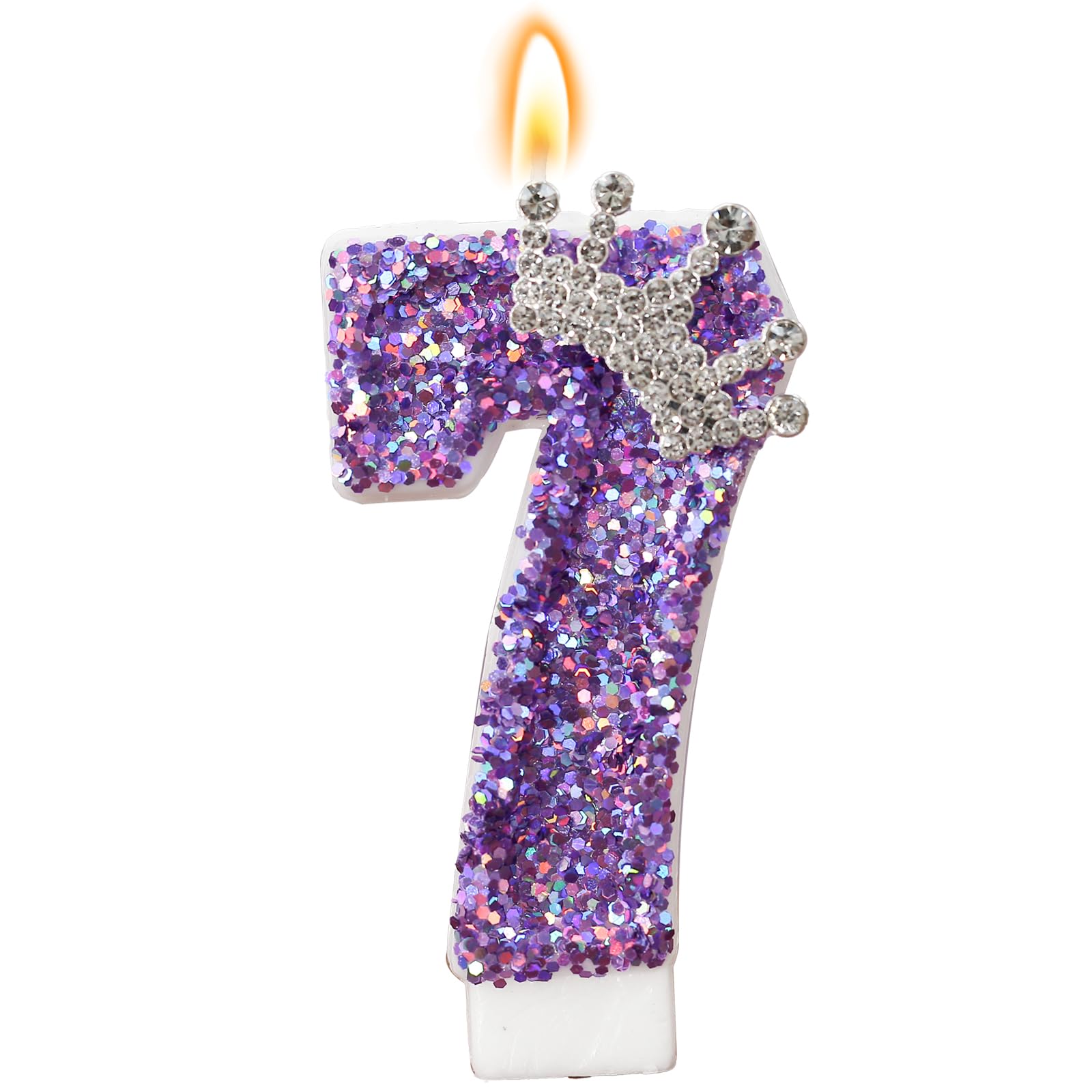 Geburtstagskerzen, Lila Kronen Geburtstagskerzen für Kuchen, Glitzernde Nummer 7 Kerzen Tortenaufsatz mit Pailletten für Jahrestagsfeiern (Nummer 7)