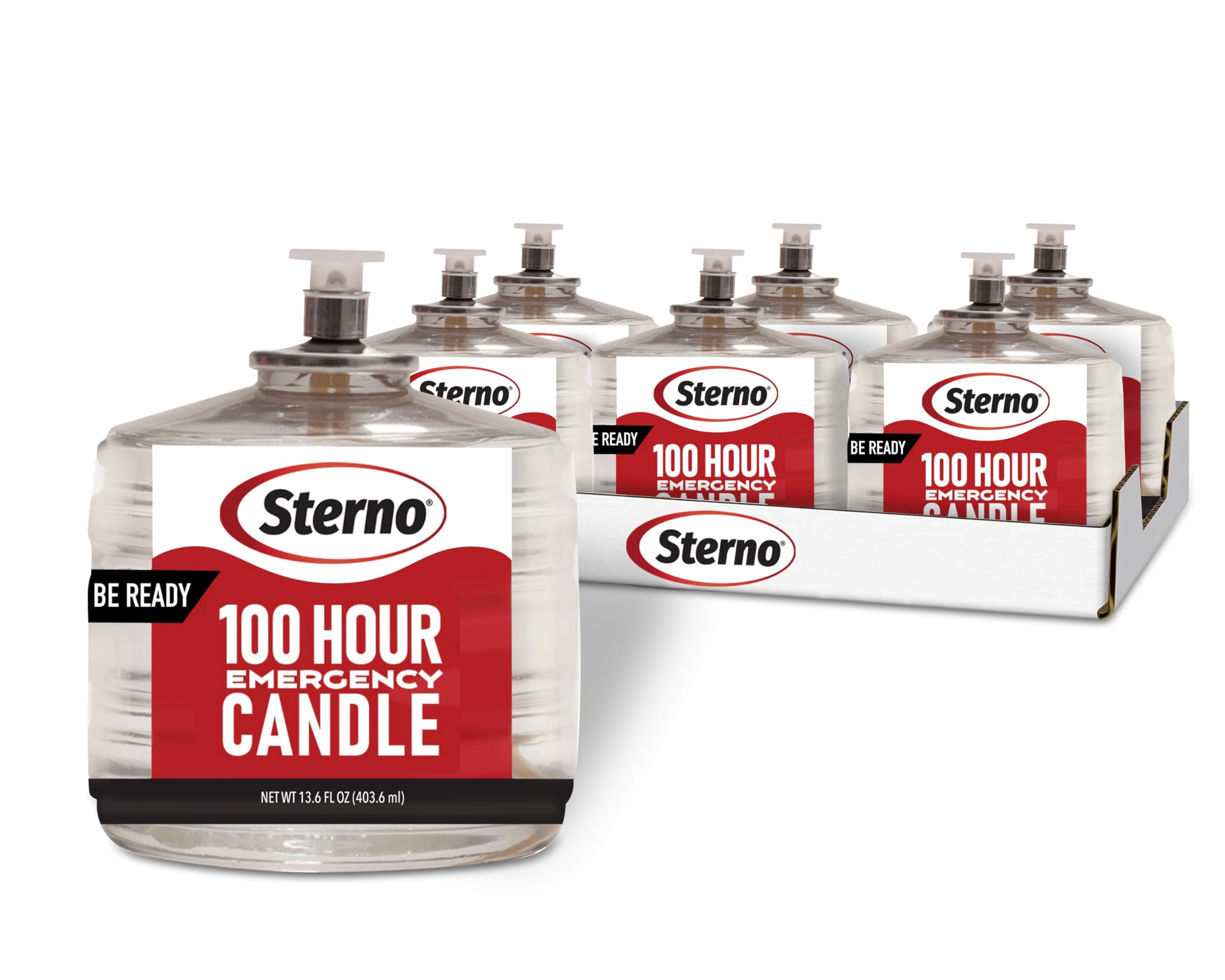 Sterno 100-Hour Emergency Candles - Long Burning Unscented Candles for Emergencies and Power Outages - Burns Up to 100 Hours - Set of 6 - Clean Burning Liquid Paraffin