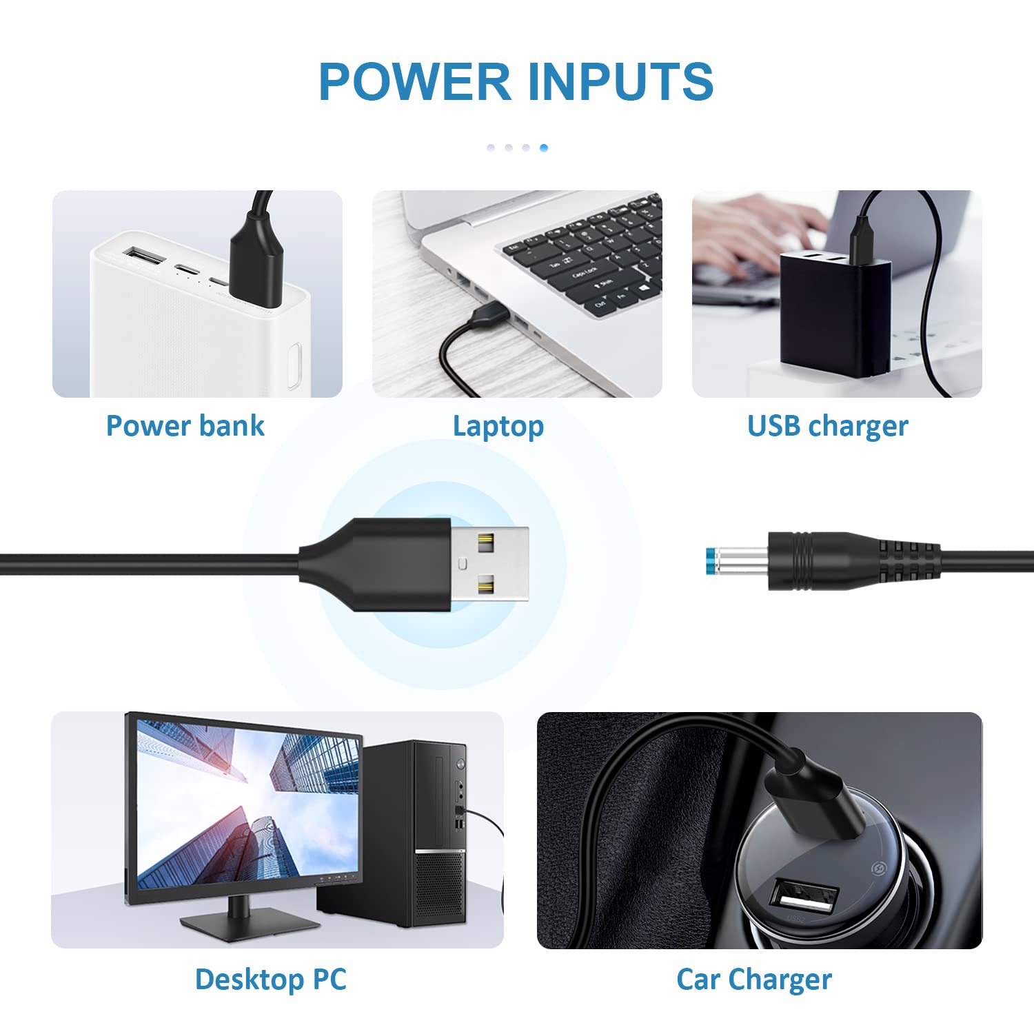 Powseed 5V Universal DC Power Cable, USB to DC Charging Cord with 13pcs Adapter Plugs for Webcam Router, Power Bank, Toy, Recorder, Bluetooth Speaker, Scanner, DVR, Hard Disk Box, USB-HUB etc.
