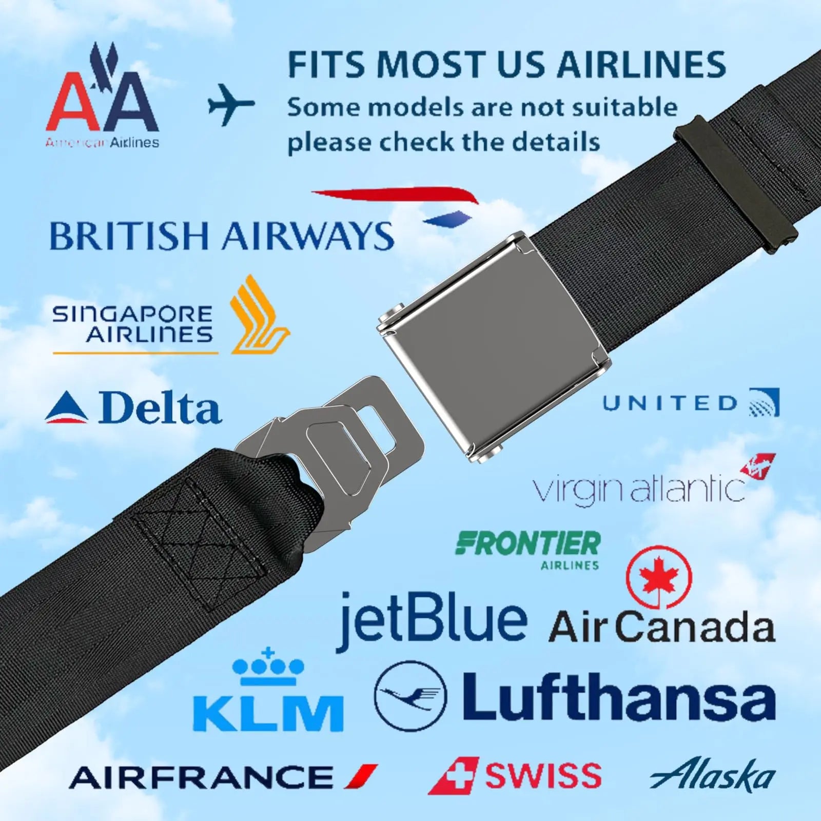 2 in 1 Airplane Seat Belt Extender - Adjustable Length, Fits All Airlines Including Southwest Airlines' 737-800/737MAX8