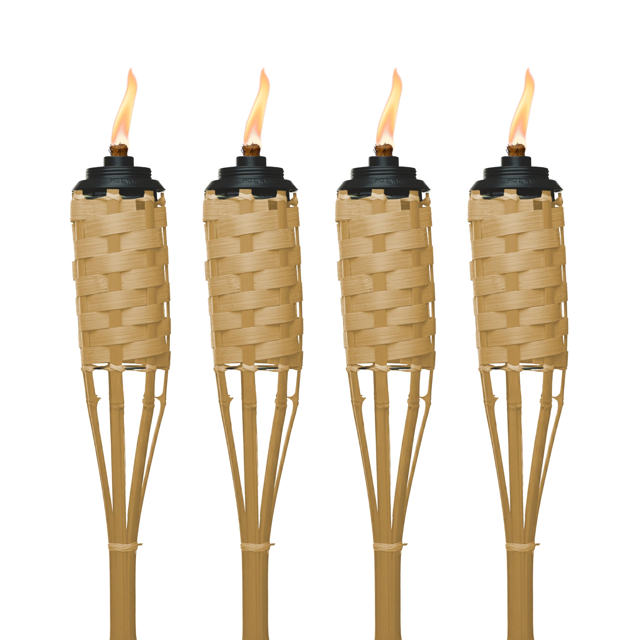 TIKI Bamboo Tiki Torches 4-Pack - Weather-Resistant Outdoor Decor with Easy-Pour Wide-Mouth Canister Refill for Patio, Garden, Backyard, and Parties, 57-Inch Citronella Torches
