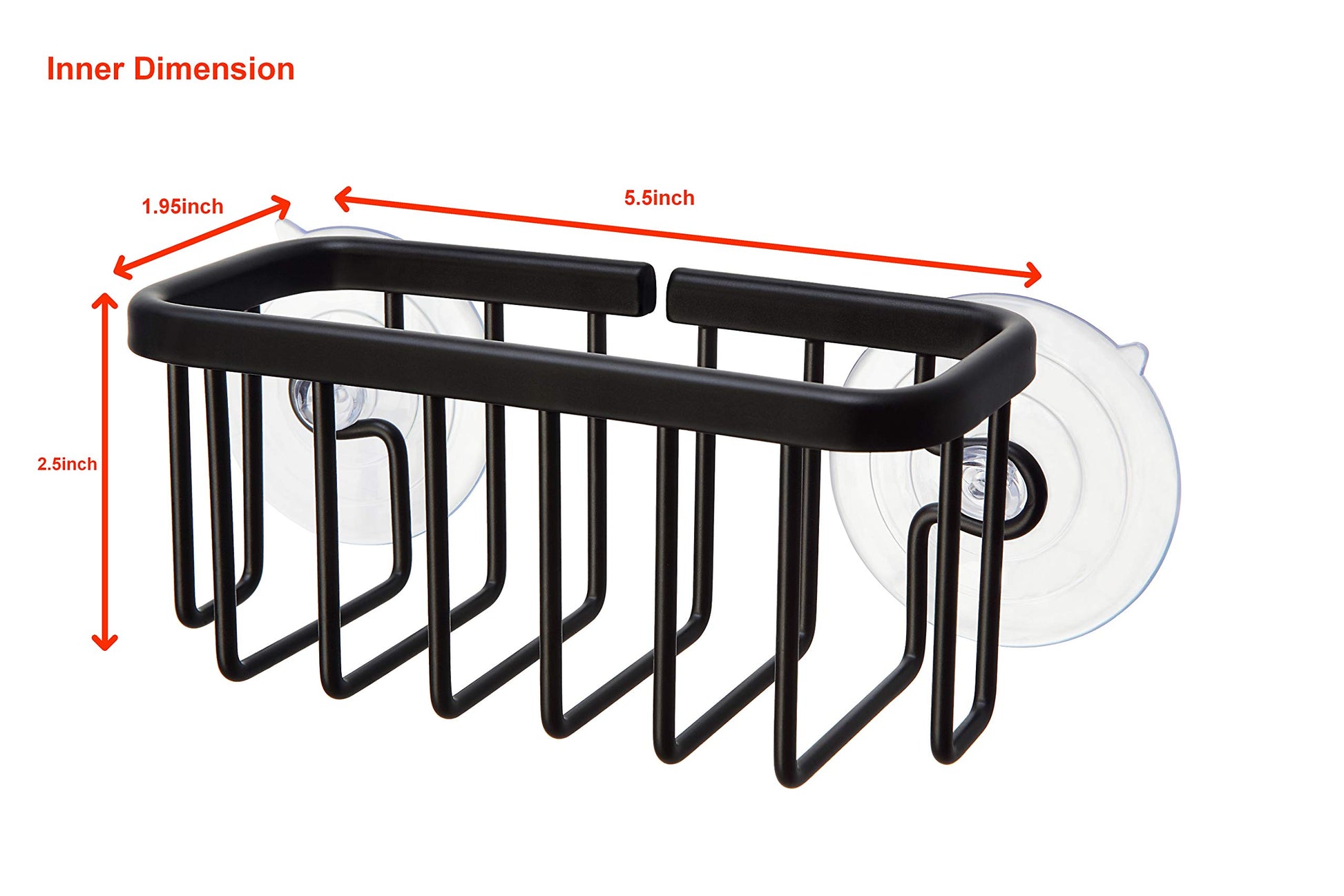 SunnyPoint NeverRust Kitchen & Bathroom Sink Caddy for Sponges, Scrubbers, Soap, 6" x 2.5" x 2.75", with Adhesive Mount - Additional Suction Cup Included –Aluminum (Black)