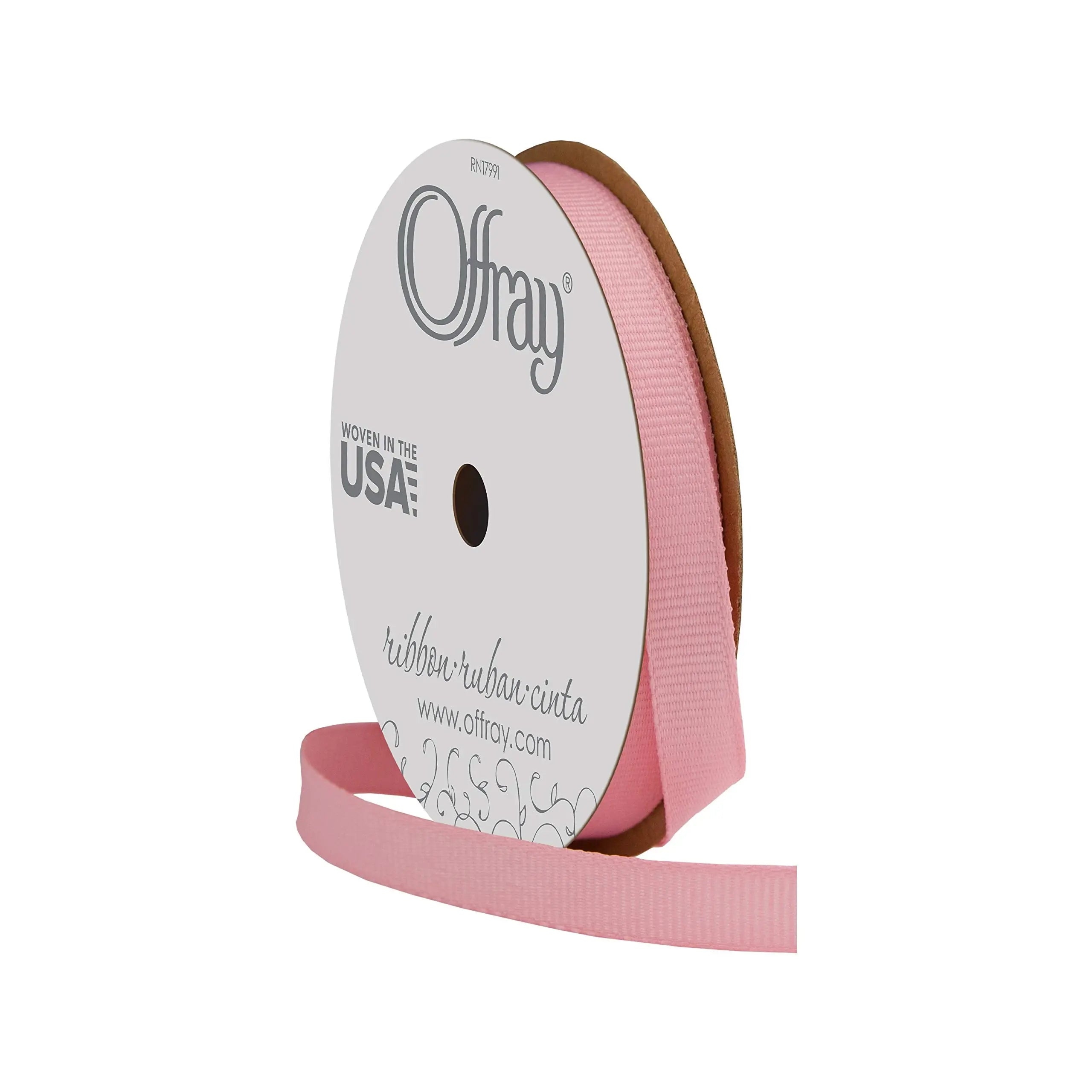Offray 63033 3/8" Wide Grosgrain Ribbon, 3/8 Inch x 18 Feet, Pink