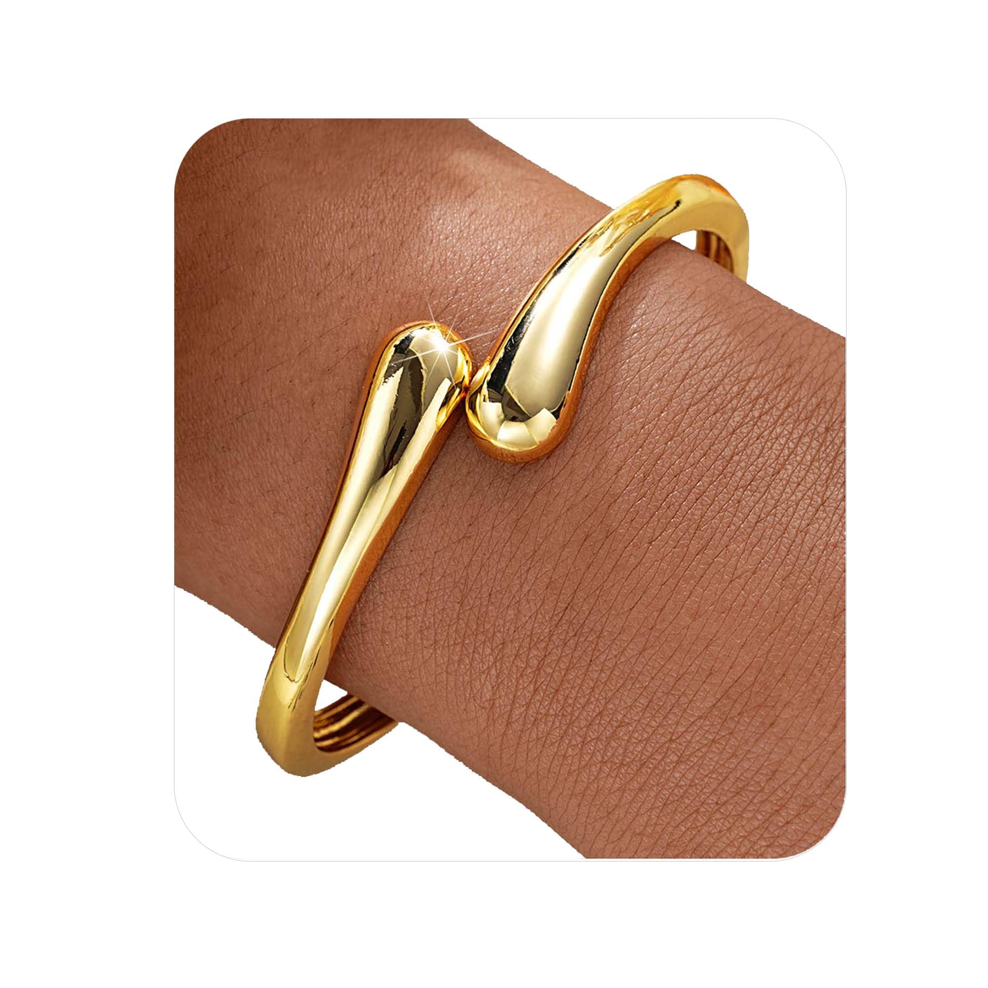 MTINEAPS Gold Bangle Bracelets for Women Teens Trendy Chunky Adjustable Twist Cuff Bracelet Jewelry Gifts (Gold)