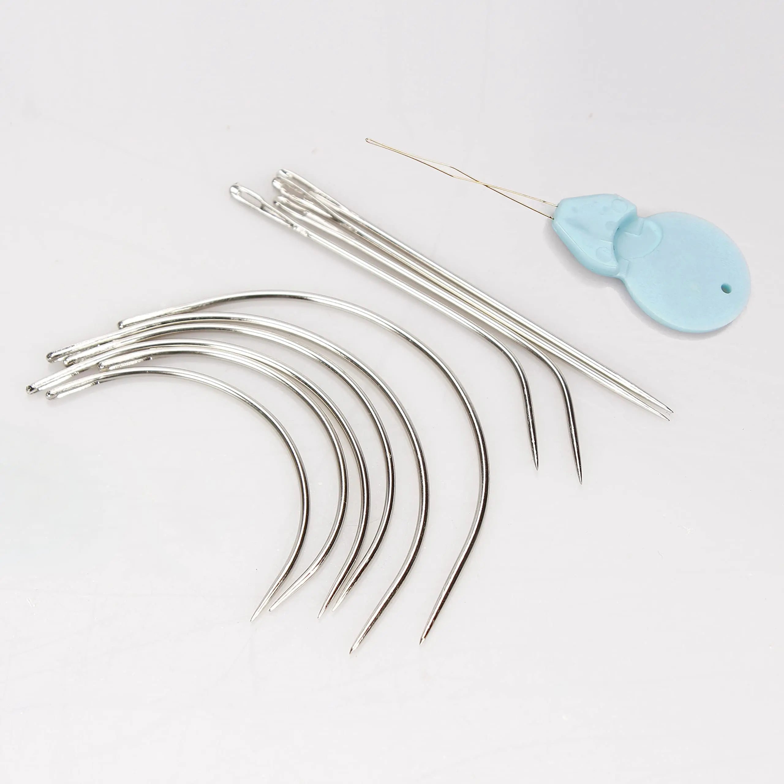 Ryalan Weaving Needle Combo Deal Black Thread with 10pcs Needle for Making Wig Sewing Hair Weft Hair Weave Extension, Big Medium and Small C J Shape Curved Needle I Needle (3 Thread Black + 10 Needle)