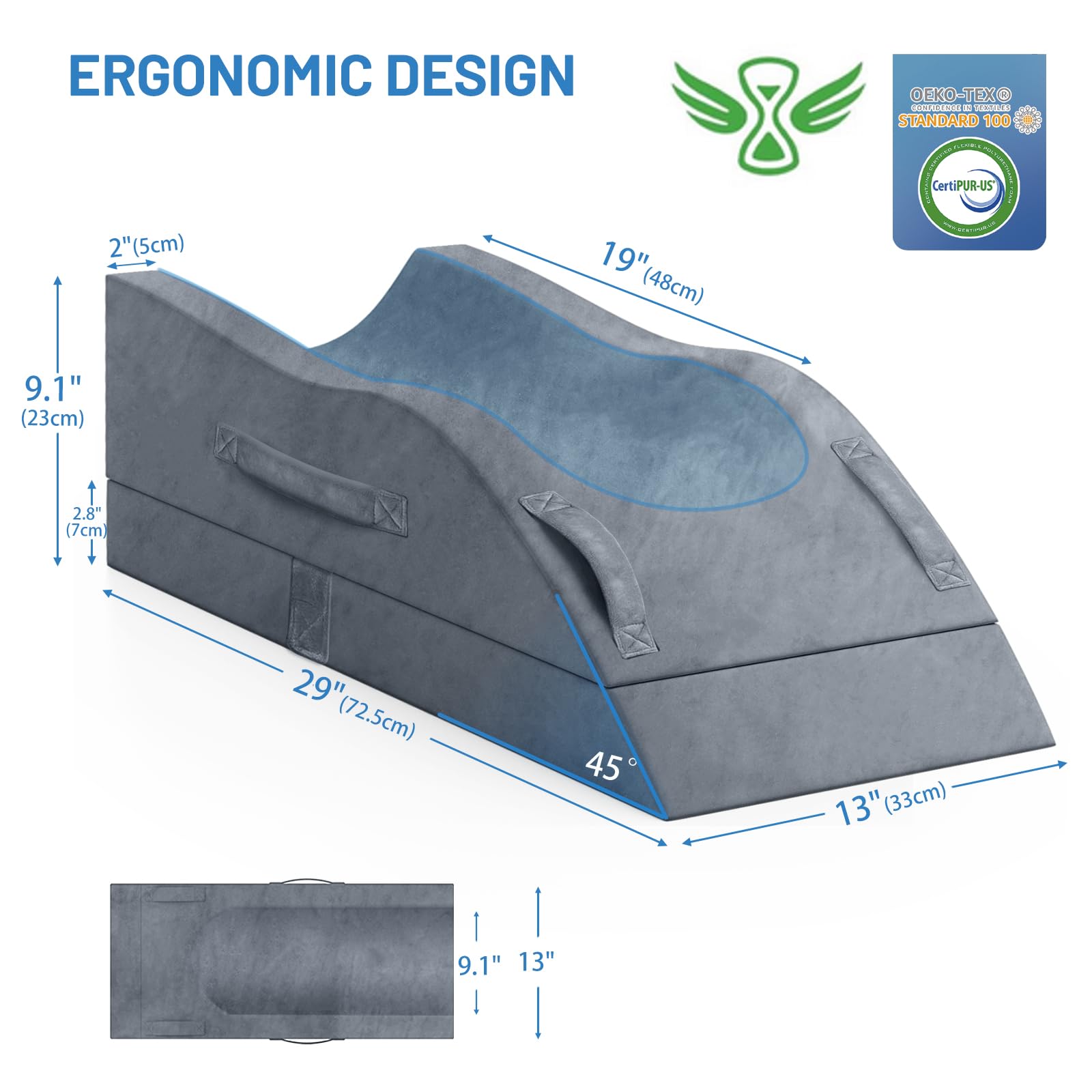 TranquilRelax Leg Elevation Pillows, Wedge Pillow for After Surgery, Memory Foam Leg Support Adjustable, Comfort Care for Back Knee Hip Ankles Pain, Knee Pillow for Sleeping Blood Circulation Grey