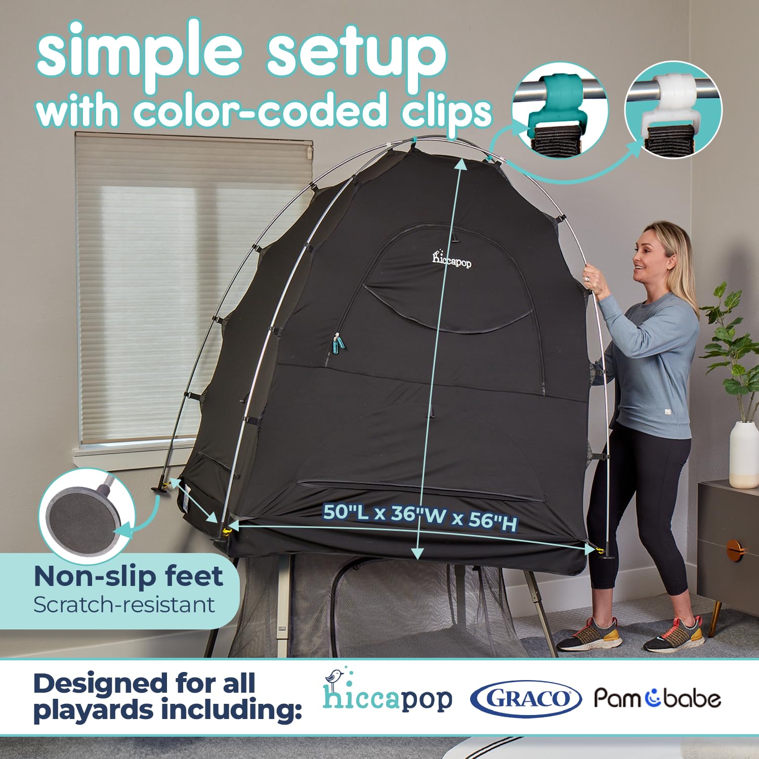 Hiccapop Daydreamer Blackout Tent for Pack and Play, Patented Portable Crib Tent, Blackout Canopy Crib Cover, Sleep Pod for Kids, Black