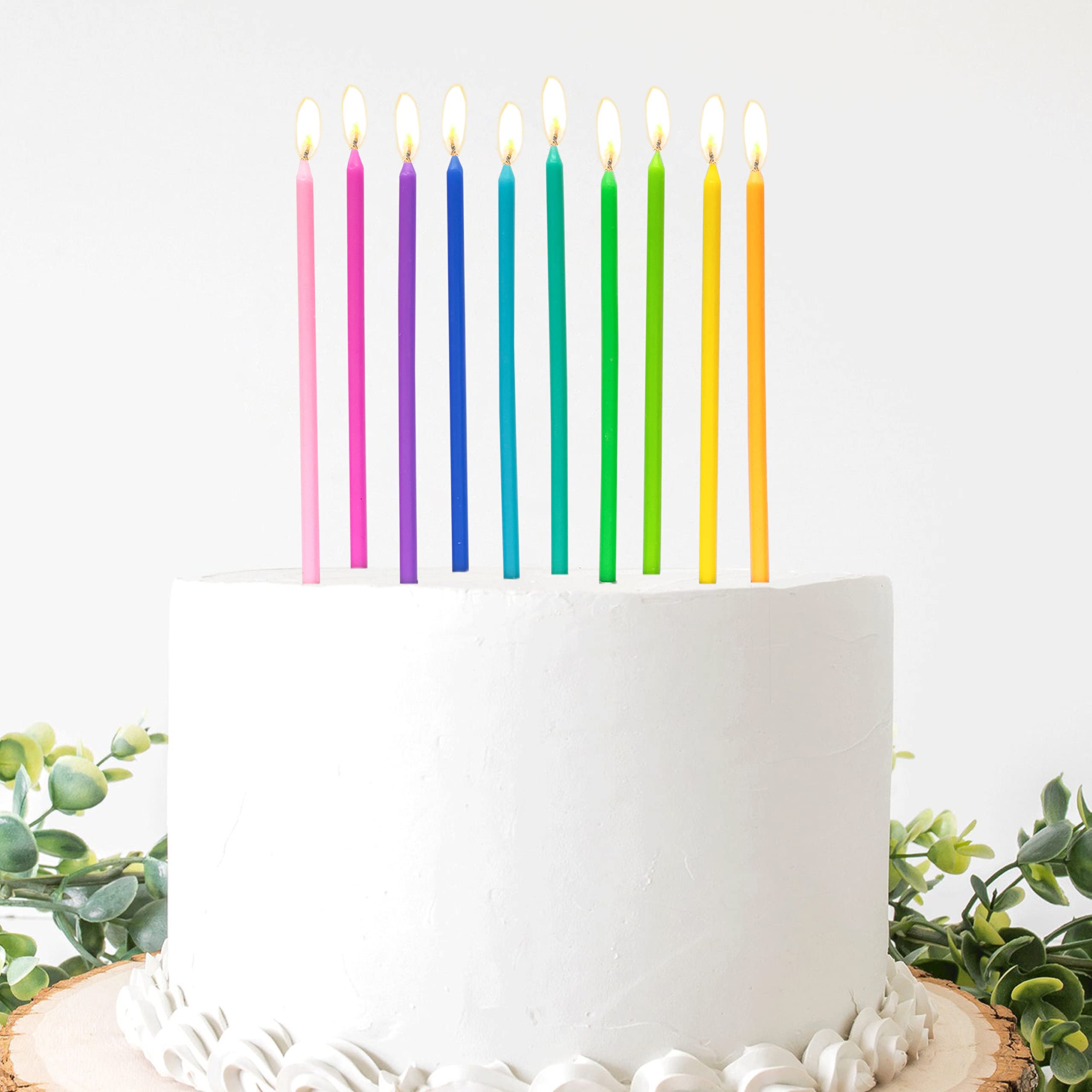 Apluselection 40-Count Regenbogen-Geburtstagskerzen, hohes, dünnes Geburtstagskuchenkerzen-Set, Regenbogen-Cupcake/Kuchen-Dekorationen