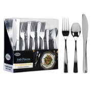 Plastic Cutlery Silverware Extra Heavyweight Disposable Flatware, Full Size Cutlery Combo, Polished Silver, 80 Forks, 40 Spoons, 40 Knifes, Value Pack 160 Count