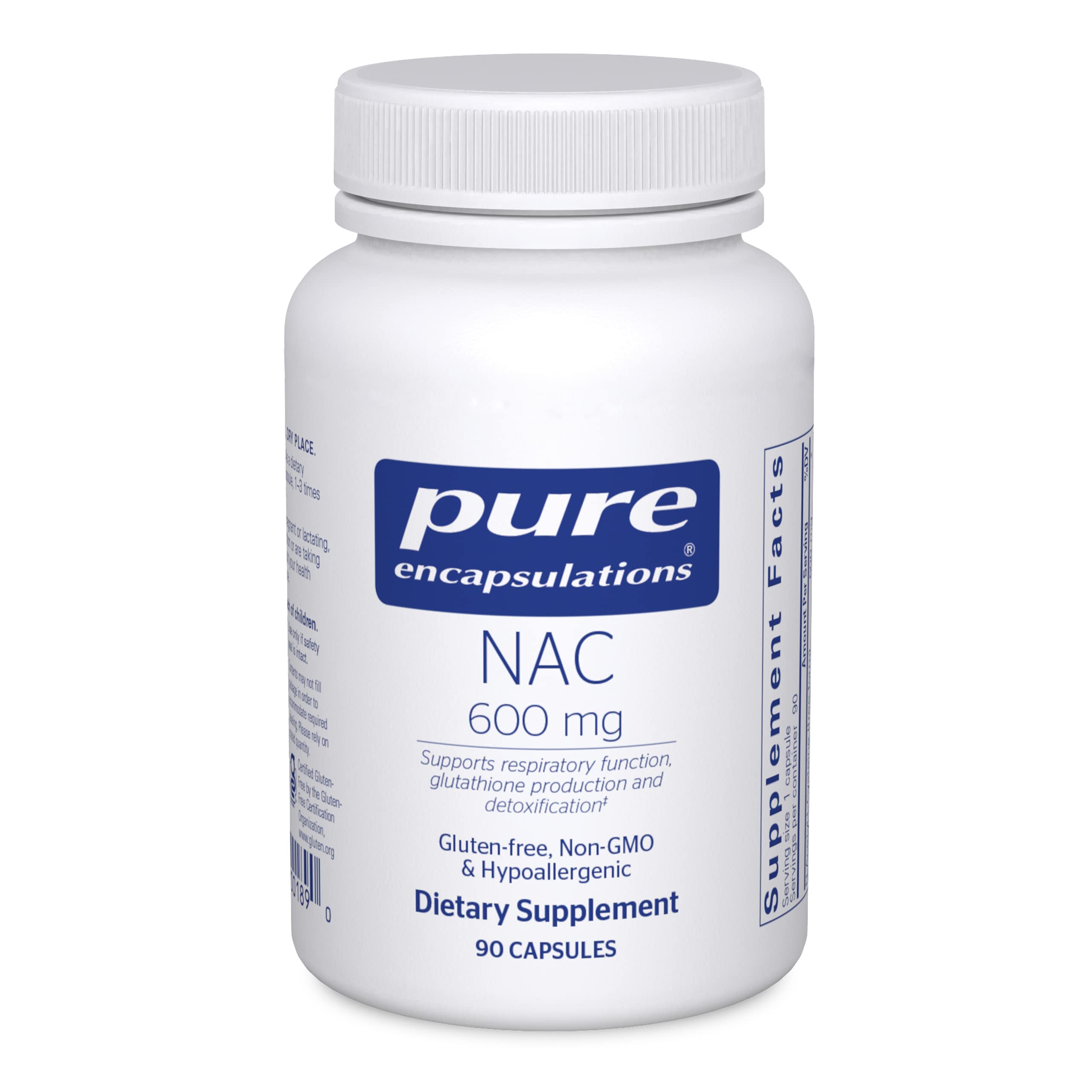 Pure Encapsulations NAC 600 mg - N-Acetylcystein NAC Ergänzung für Lungengesundheit & Immununterstützung, Leberunterstützung & Antioxidantien* - mit freiem N-Acetyl-L-Cystein - 90 Kapseln