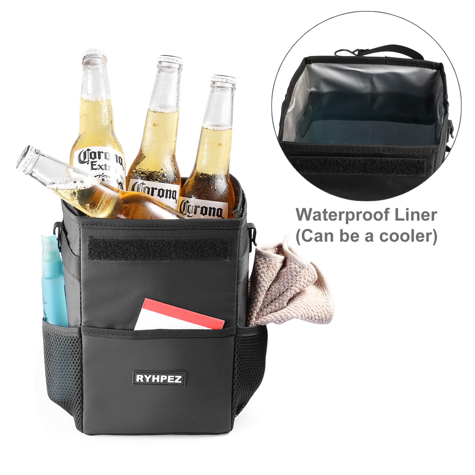 Ryhpez Car Trash Can with Lid - Leakproof Trash Bin Car Garbage Can, Collapsible Automotive Truck Organizer and Storage Bag Car Accessories for Women Men Road Trip Essentials