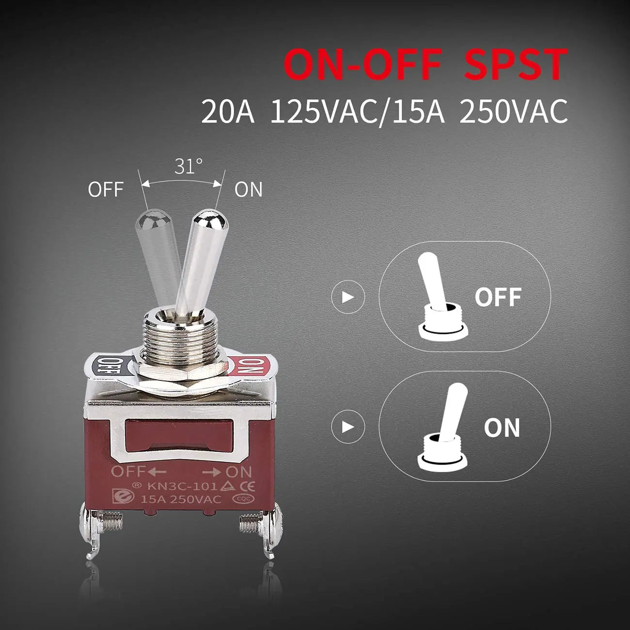 DaierTek Waterproof Toggle Switch 12V DC 30A Heavy Duty 2 Pin ON Off SPST with Weatherproof Boot Cap Cover for Auto Car Marine Boat -2 Pack