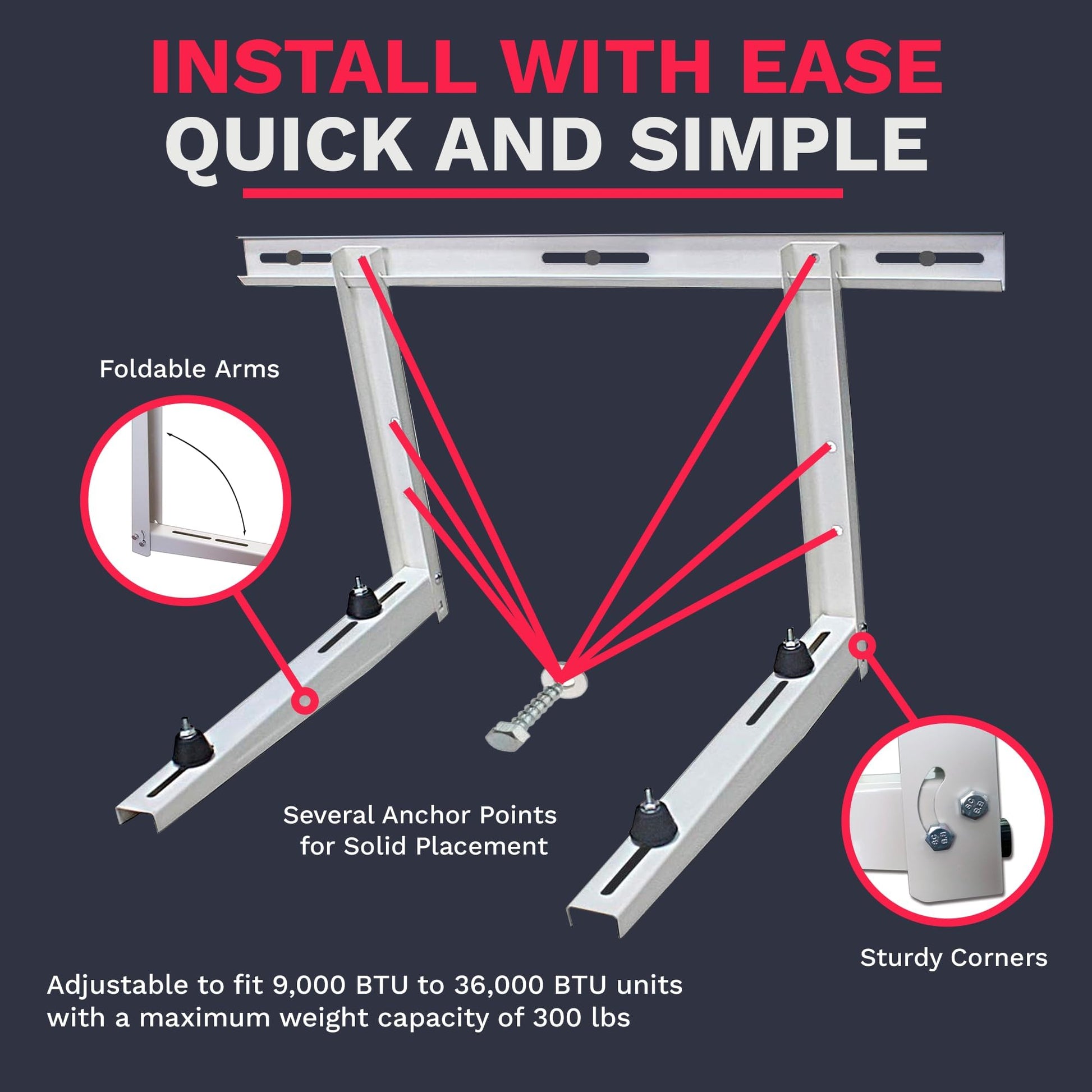DuctlessAire Outdoor Wall Bracket - Mini Split Mounting Bracket - Ductless Air Conditioner Wall Mount - Mini Split AC/Heating System - Brackets for Window AC, HVAC, Heat Pump & More (9000-36000 BTU)