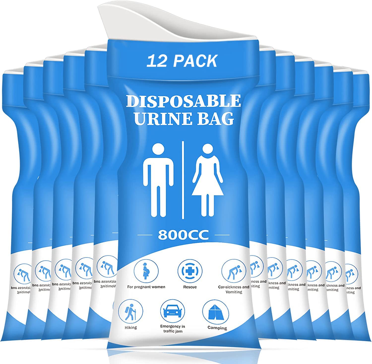 DIBBATU Einweg-Urinbeutel, 12 Stück, 800 ml für Reisen, Notfall tragbare Urin- und Spuckbeutel, Unisex-Urinalbeutel als Toilettenbeutel, geeignet für Camping, Stau, Schwangere, Patienten, Kinder