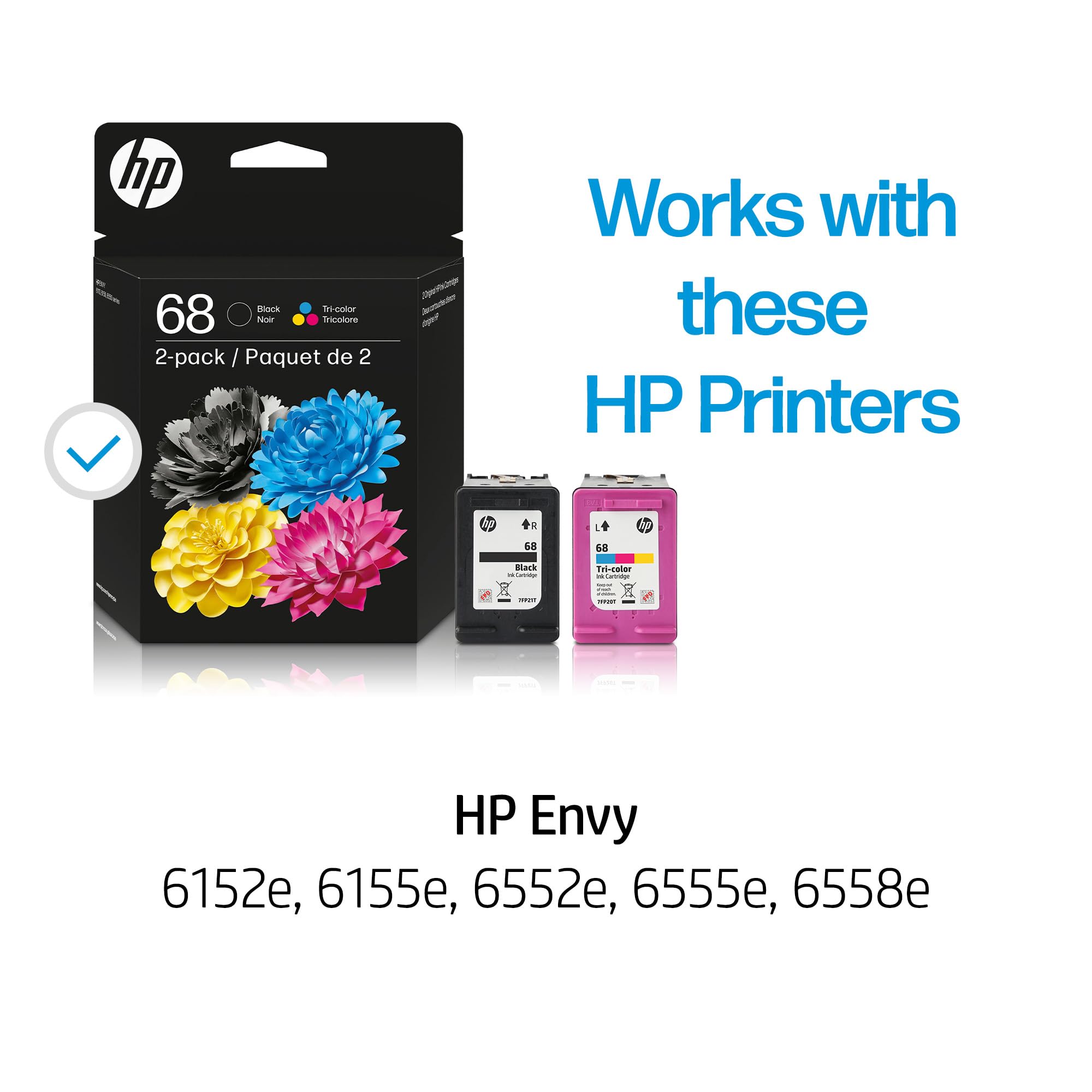 HP 68 Black/Tri-Color Ink Cartridges (2-Pack) | Works Envy 6100e, 6500e Series | Eligible for Instant Ink | 6L6S2TN