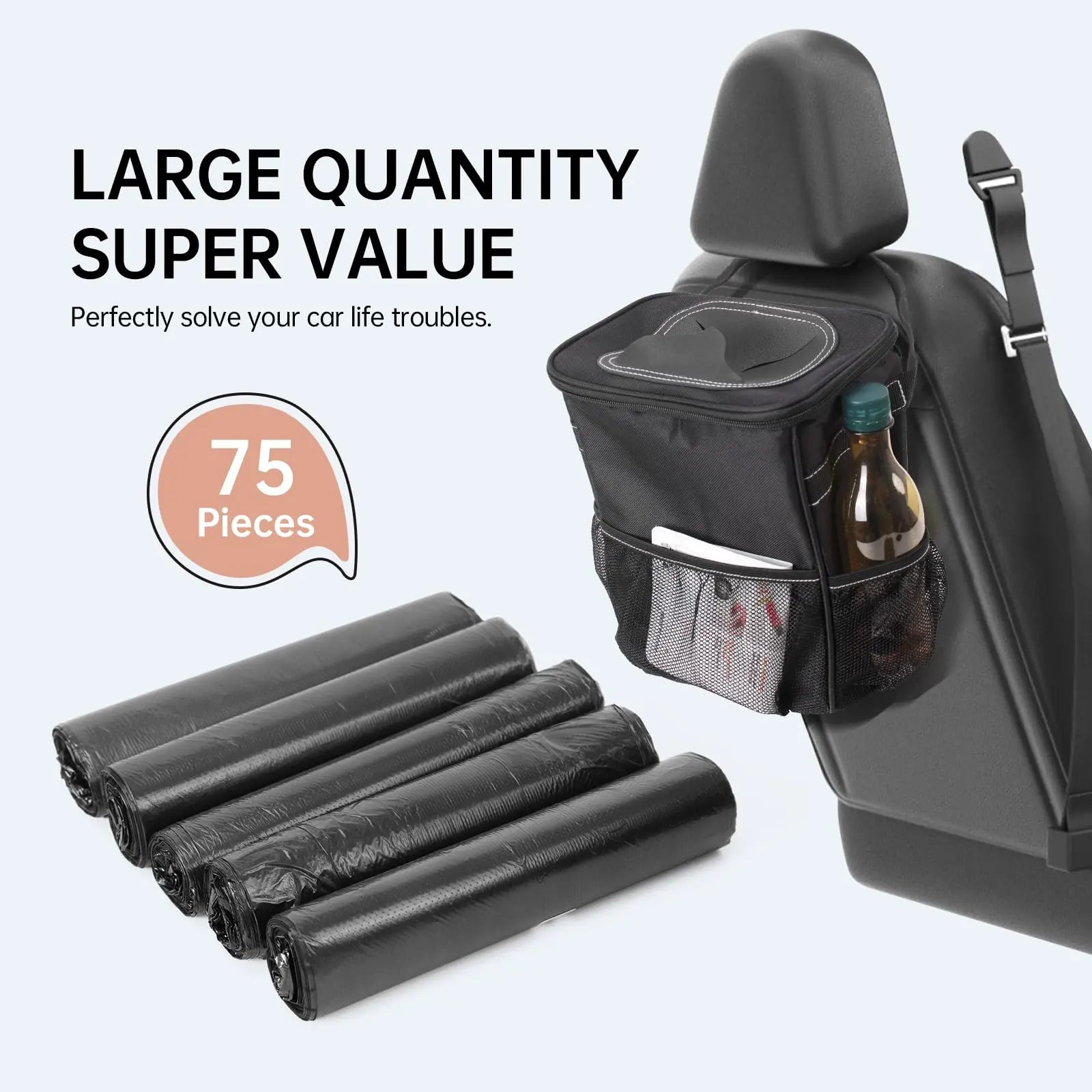 Car Trash Can Bags (5-Pack) total 75 bags- For Car