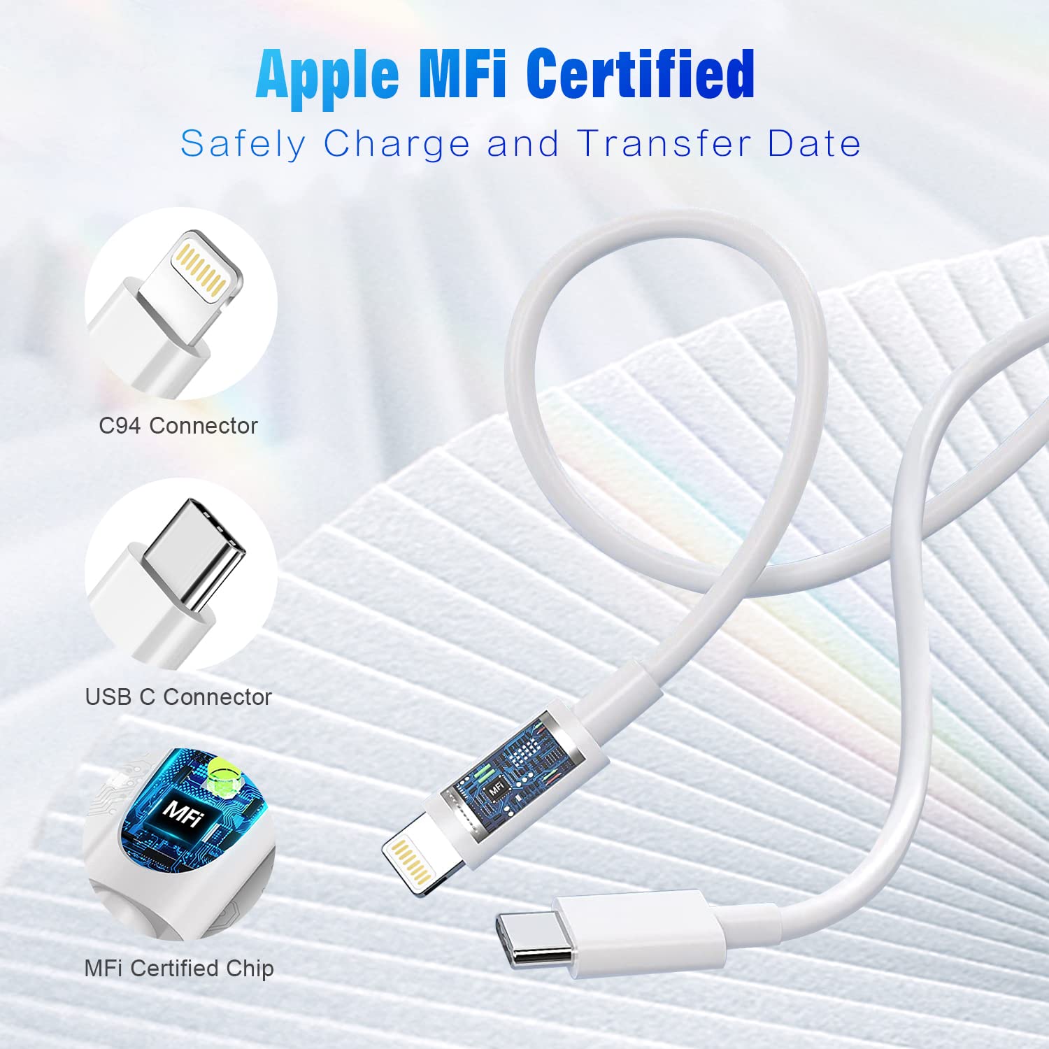 USB C to Lightning Cable 3FT 2Pack [Apple MFi Certified], Power Delivery iPhone Cables Type C iPhone Charger Cord Fast Charging Compatible iPhone 14 13 12 11 Pro Max X XS XR 8 7 6s Plus SE