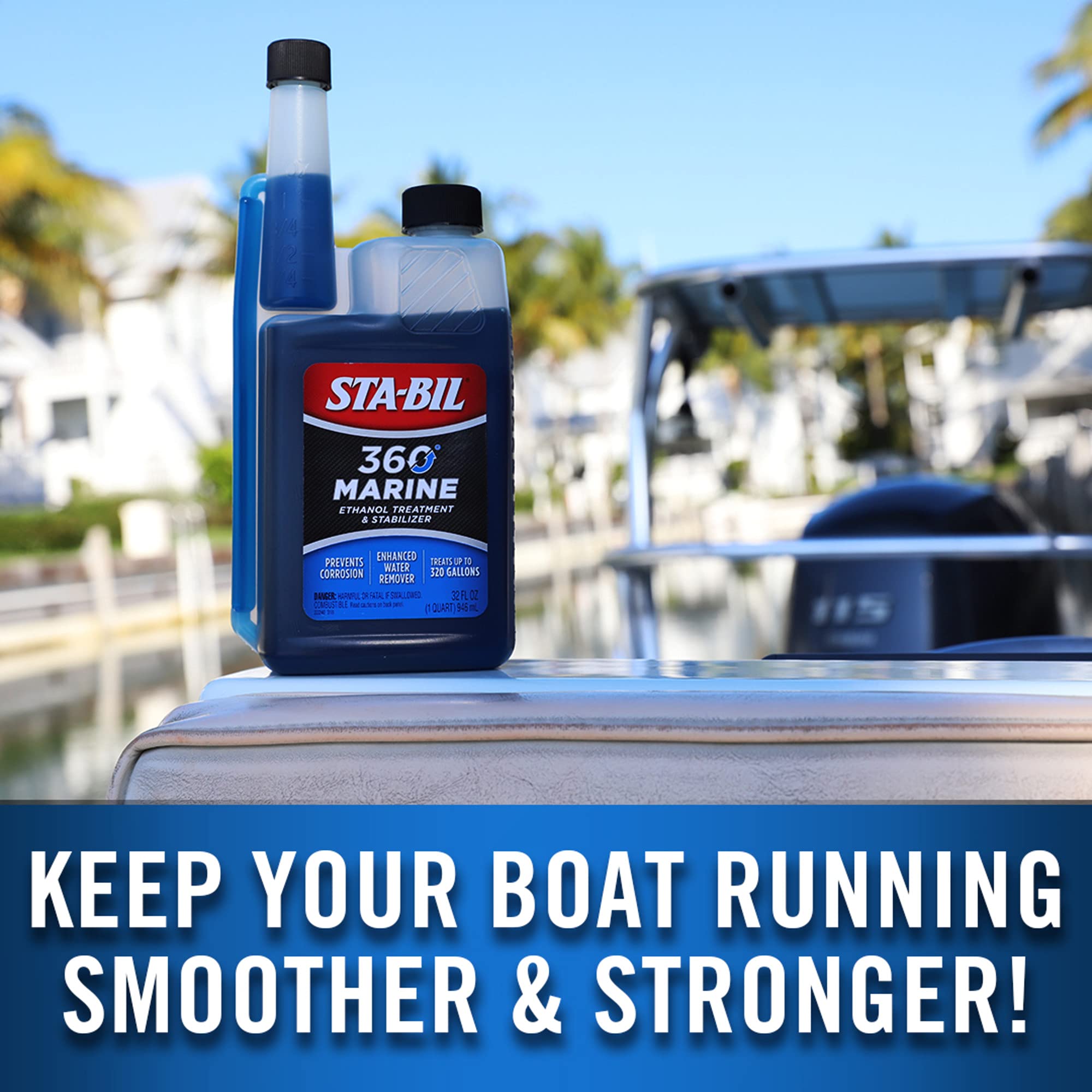 STA-BIL 360 Marine Ethanol Treatment & Fuel Stabilizer - Prevents Rust and Corrosion, Helps Clean Fuel System For Improved In-Season Performance, Treats Up To 320 Gallons, 32oz (22240) , Blue