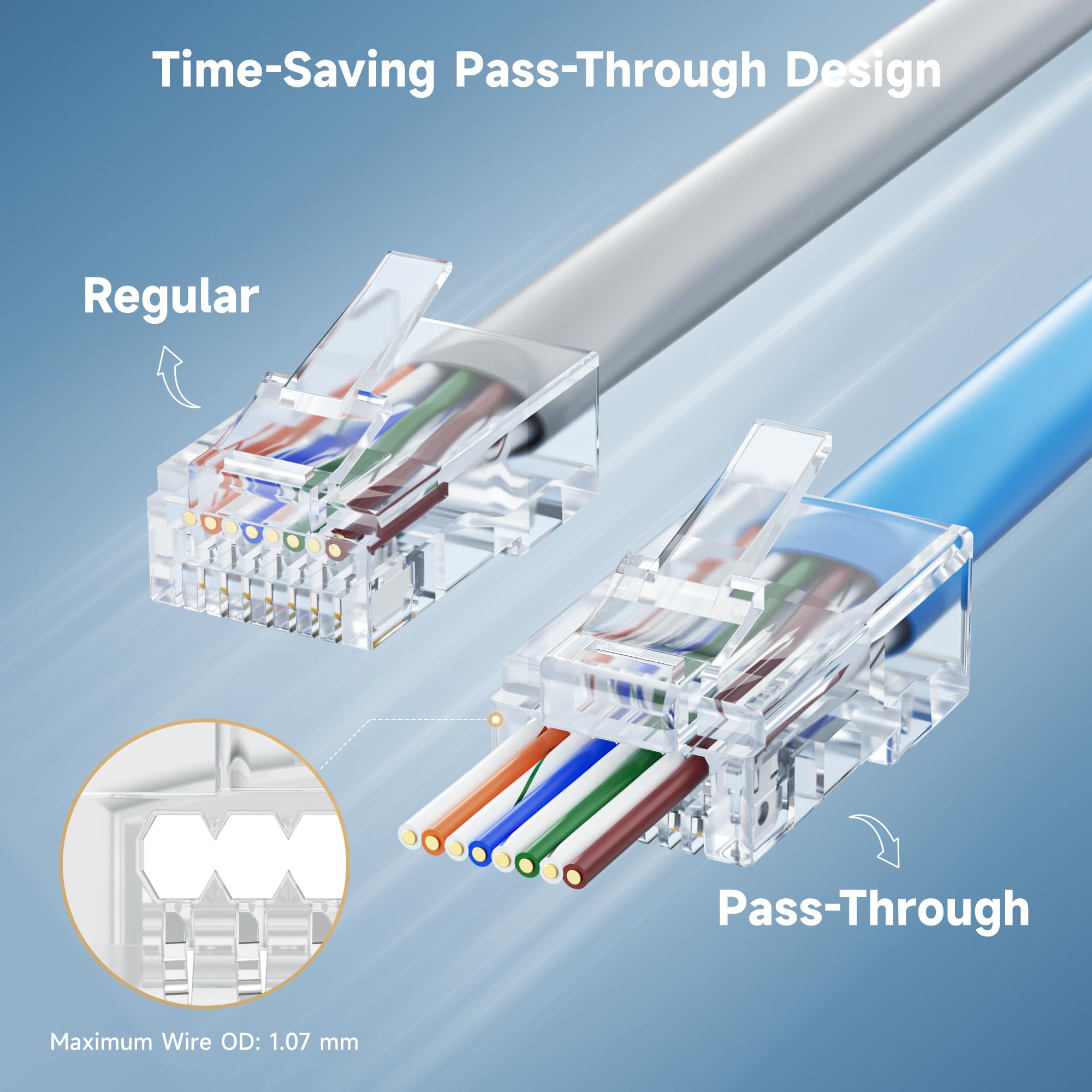 Cable Matters 100-Pack Cat 6 Pass Through RJ45 Connectors, 50µ Gold Plated (Cat 6 Ends / Cat6 Connector /RJ45 Modular Plugs/Ethernet Plugs/Network Connector) for Solid or Stranded UTP Ethernet Cable