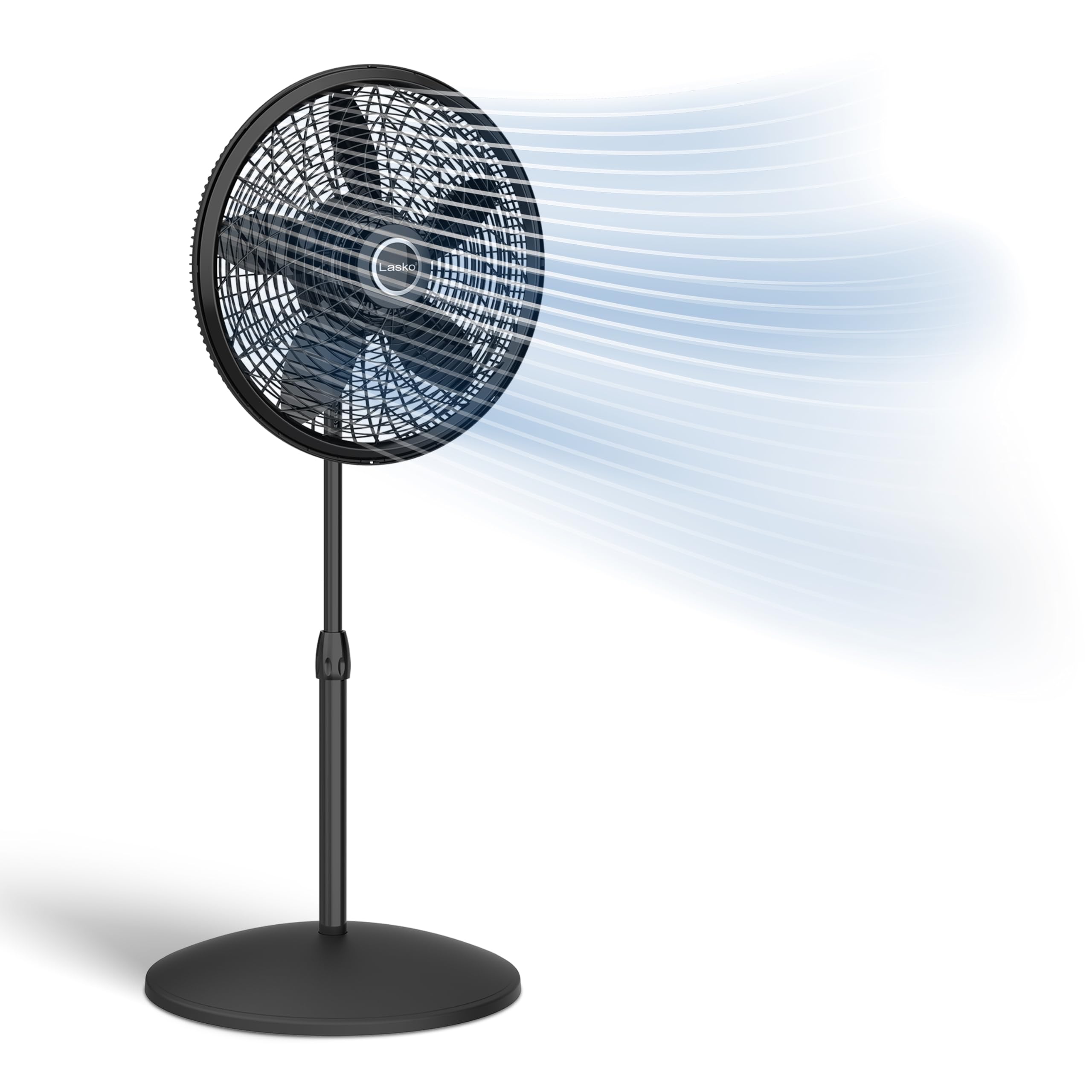 Lasko Standventilator, oszillierender Ventilator für Schlafzimmer mit verstellbarer Höhe und 3 Kühlstufen, tragbar, 45,7 cm, Schwarz, 1827