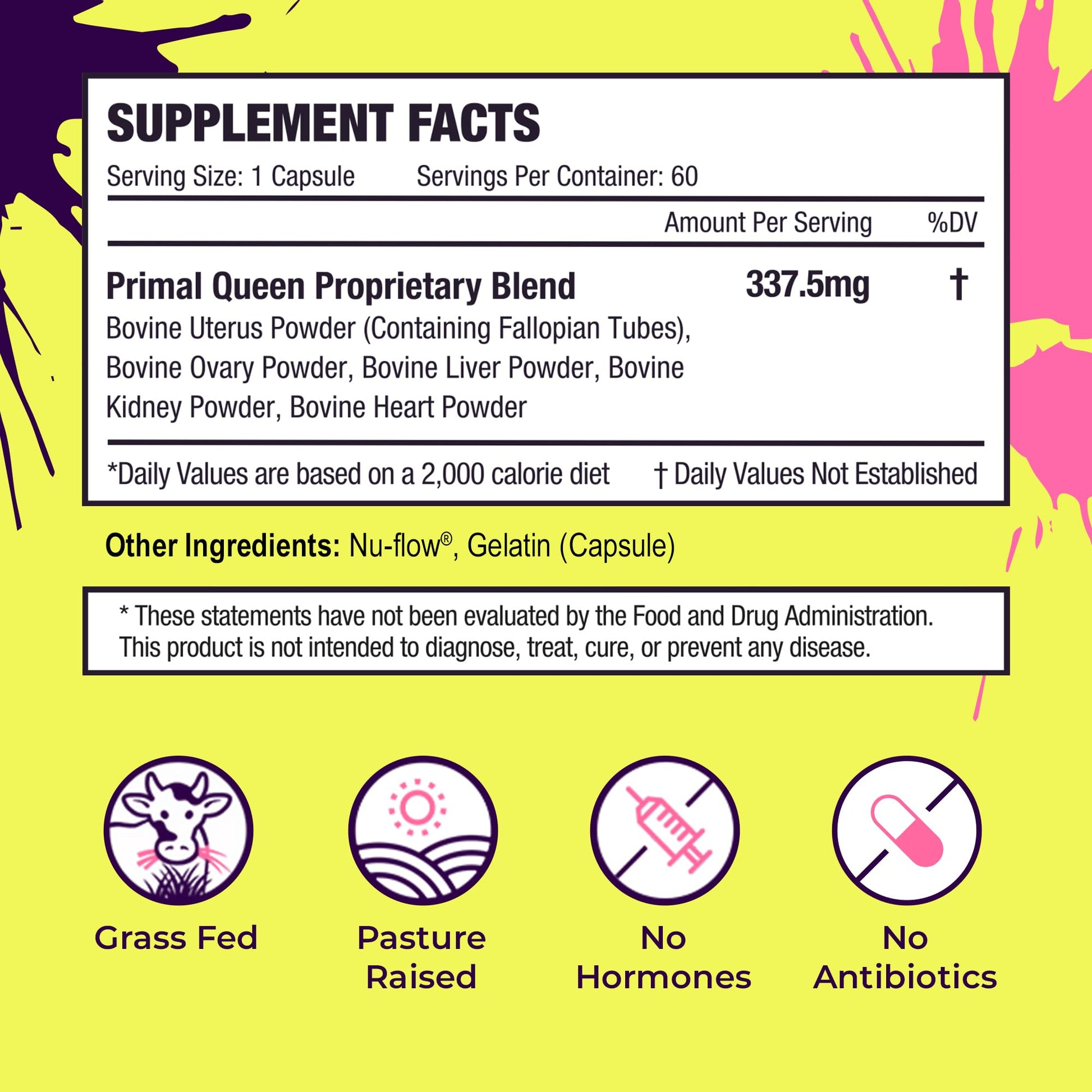 Primal Queen Female-Optimized Beef Organ Superfood Supplement (Beef Liver, Kidney, Heart, & 3 More) - 100% Grass Fed, Pasture Raised Cattle - Balance Hormones, Energy, & More for Women