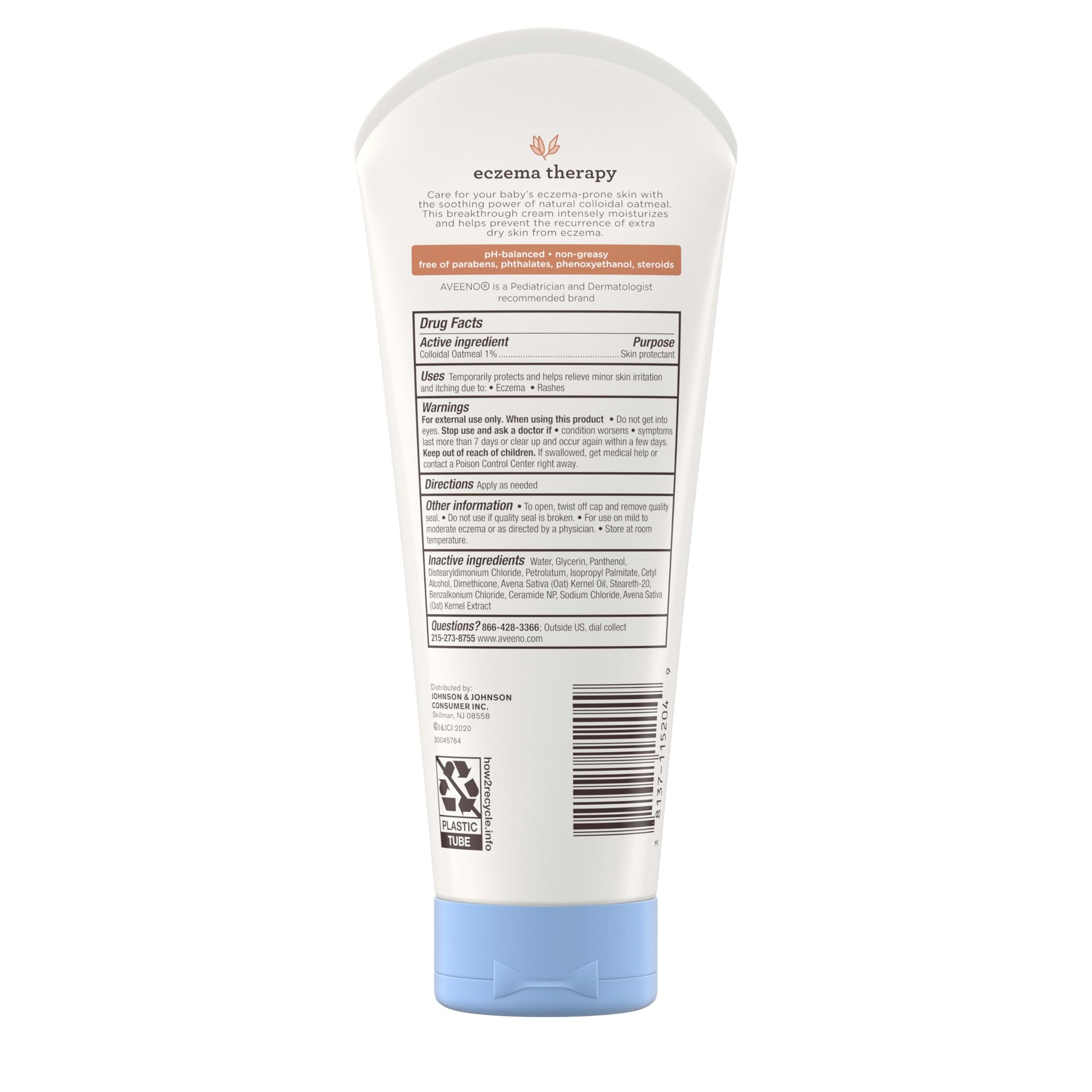 Aveeno Baby Eczema Therapy Moisturizing Cream, Natural Colloidal Oatmeal & Vitamin B5, Baby Eczema Cream for Dry, Itchy, Irritated Skin Due to Eczema, Paraben- & Steroid-Free, 7.3 oz