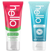 hello Smiling Shark and Fresh Watermelon Fluoride Free Kids Toothpaste Pack, Includes 4.2 oz Smiling Shark Kids and 4.2 oz Fresh Watermelon Toothpaste