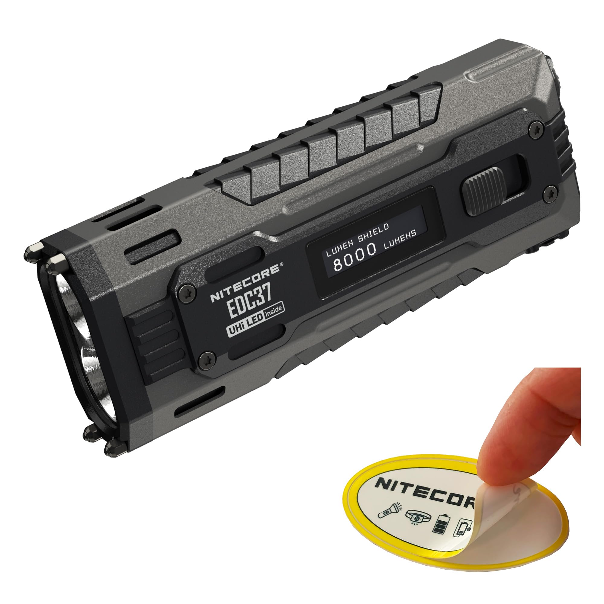 Nitecore EDC37 8000 Lumen flache Taschenlampe, USB-C Schnellladung mit digitalem OLED-Display und Sicherheitssperr-Aufkleber