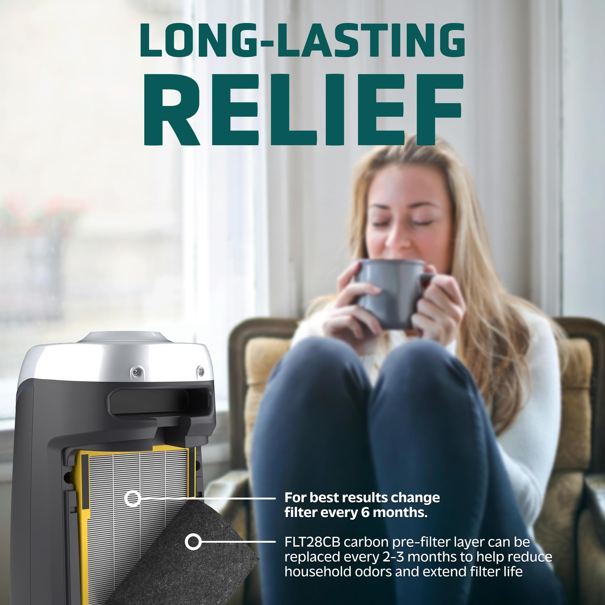 Germ Guardian FLT5000 True HEPA Genuine Air Purifier Replacement Filter C for GermGuardian AC5000E, AC5250PT, AC5300B, AC5350B, CDAP5500, and More