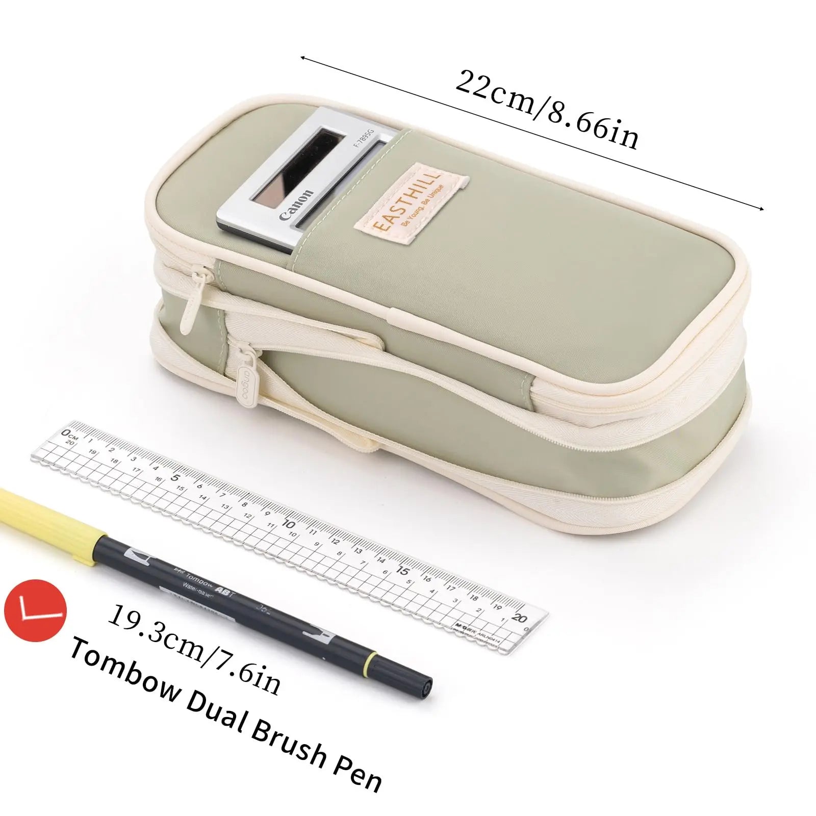 EASTHILL Big Capacity Pencil Case Large Pencil Pouch Stationery Pen Bag for Teen Girls-Green