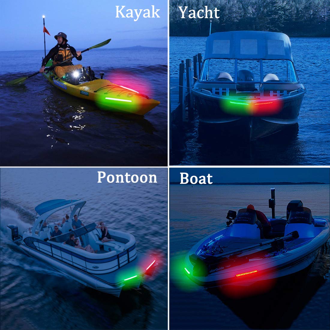 Botepon Navigation Lights for Boats led, Adhesive Install Red and Green Bow and Deck Lights for Night Fishing, IP67 Waterproot for for Pontoon, Bass, Dinghy, Kayak Jon Boat