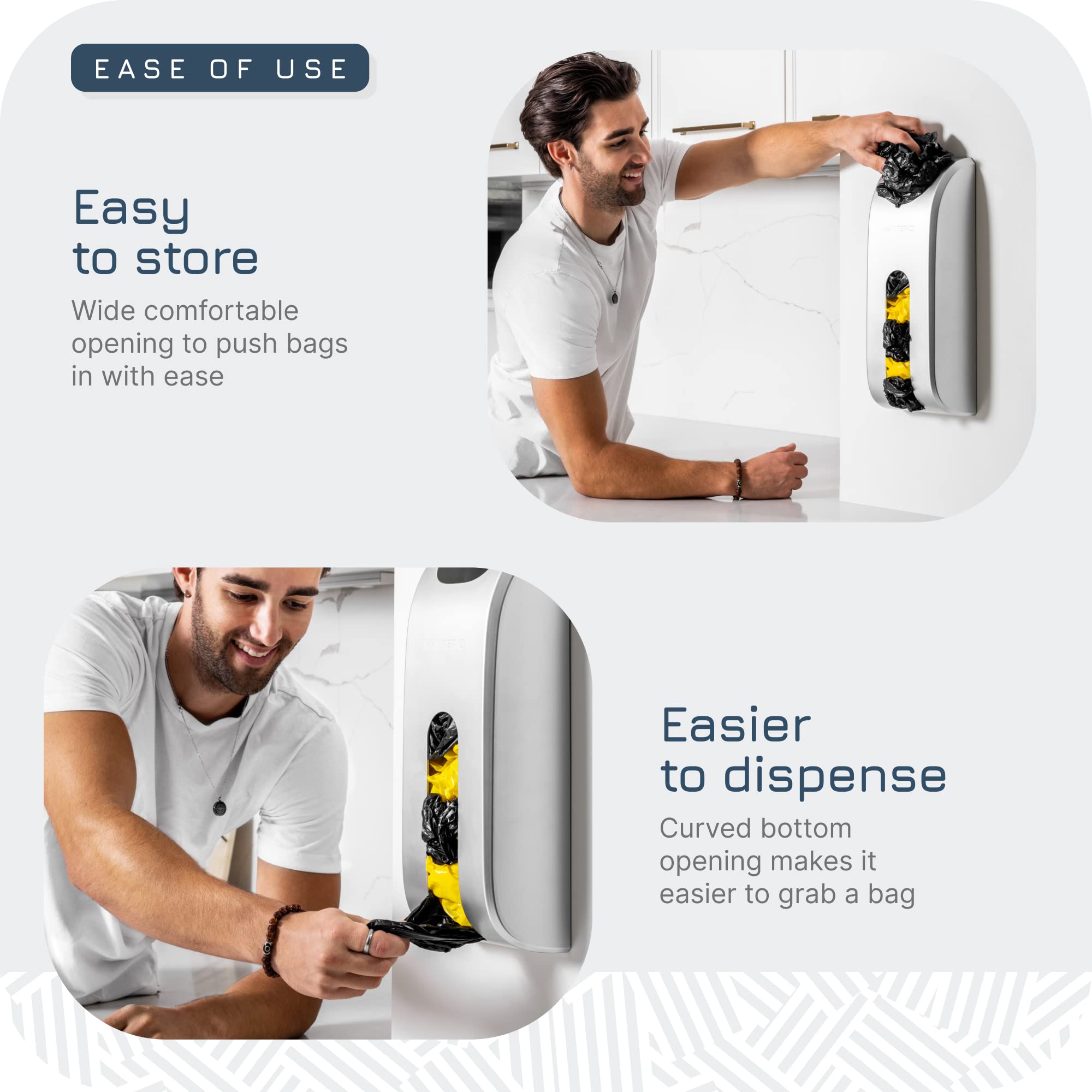 Manterio Wall-Mount Grocery Bag Dispenser | Space-Saving Design | Easy Install | Smudge-Proof, Fingerprint-Resistant | White | Holds Most Bags for Maximum Storage