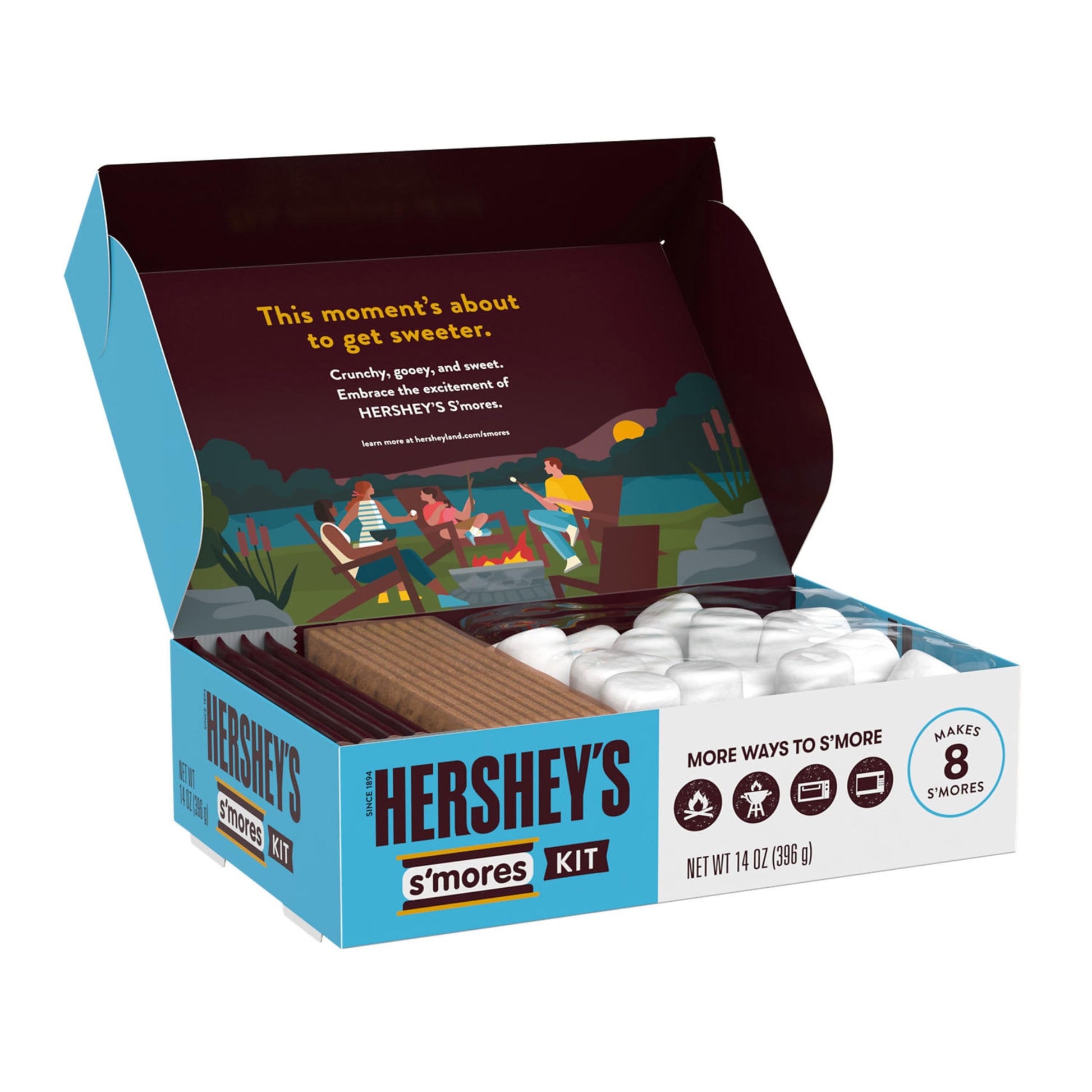 HERSHEY'S S'mores Kit Box with Graham Crackers, Chocolate & Marshmallows, 14 oz, Makes 8 S'mores