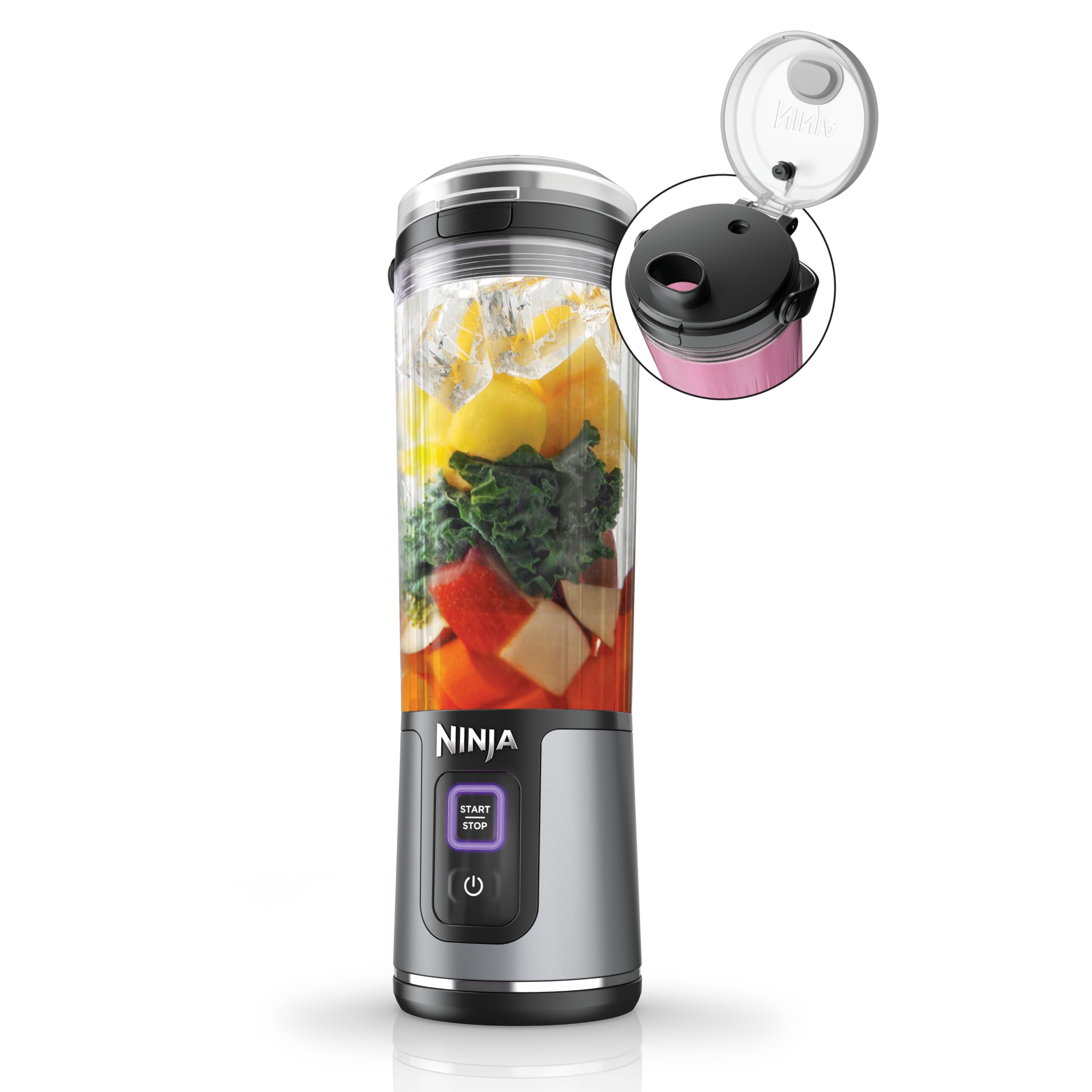 Ninja BC151BK Blast tragbarer Mixer, kabellos, 530 ml Behälter, Personal Blender für Shakes & Smoothies, BPA-frei, auslaufsicherer Deckel & Trinktülle, USB-C wiederaufladbar, spülmaschinenfeste Teile, Schwarz