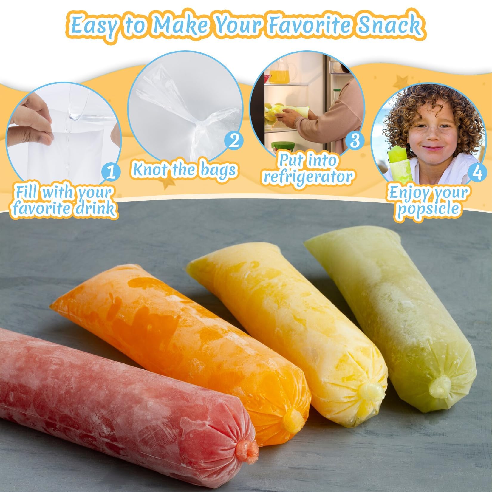 MAQIHAN 100 Ice Candy Plastic Bags - 4x12 Bolsas para bolis de hielo mexicanos Freeze Icepop Bags Popsicle Mold bolsas para helados caseros Popsicle Wrappers Yogurt Ice Cream Smoothie Mold Bag