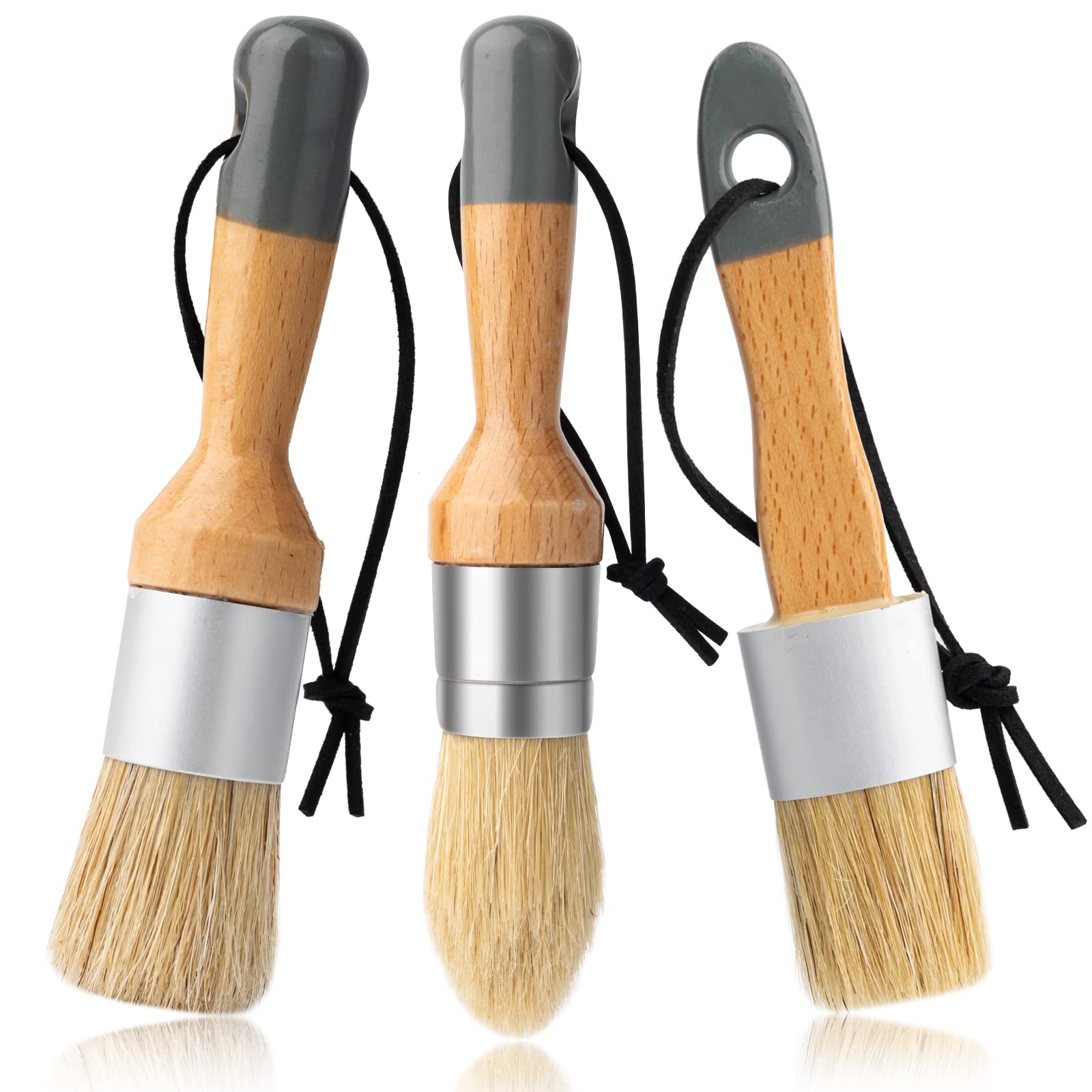 Mister Rui Kreide-Wachs-Pinsel, 3-teilig, Kreidepinsel für Möbel, kleiner Wachspinsel für Acrylfarbe, Milchfarbe, Schablonenpinsel aus Naturborsten, haart nicht