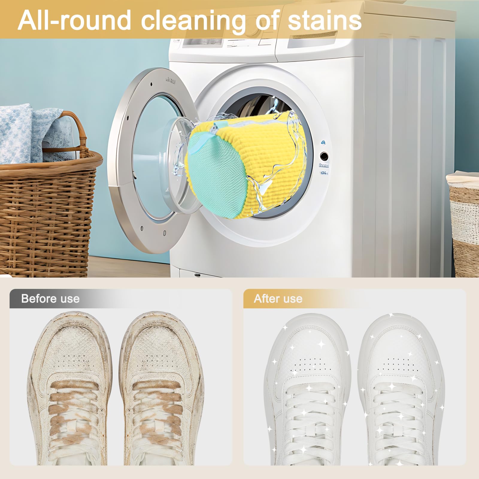 Xan Concept 2Pcs Shoe Washing Machine Bag,Cleaning Bag for All Shoe Types,Laundry Shoe Bag for Washer and Dryer (Yellow)