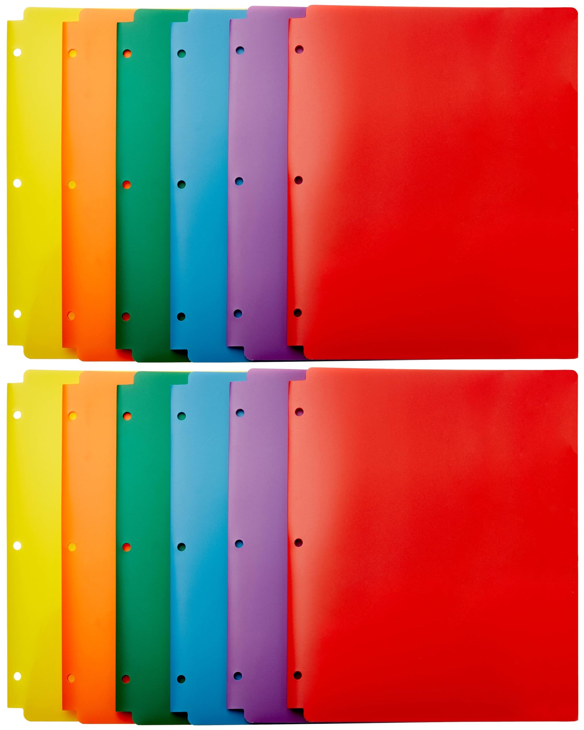 Amazon Basics Plastic 3 Hole Punch Folders with 2 Pockets, 8.5 x 11 inches, Pack of 12, Assorted Color
