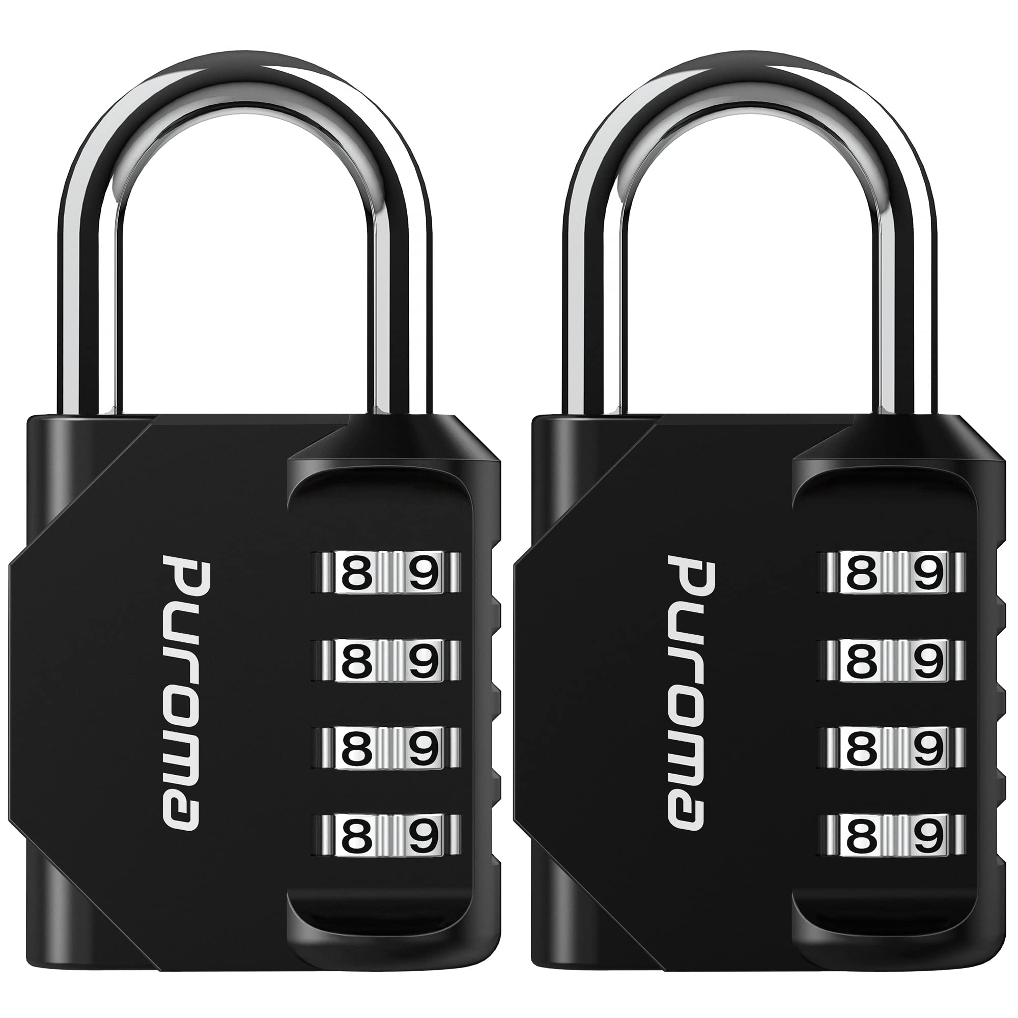 Puroma 2er-Pack Zahlenschloss für Spinde, 4-stelliges, wasserdichtes Vorhängeschloss für Schule, Fitnessstudio, Sport, Zaun, Werkzeugkasten, Tor, Koffer, Outdoor, Überfalle (Schwarz)