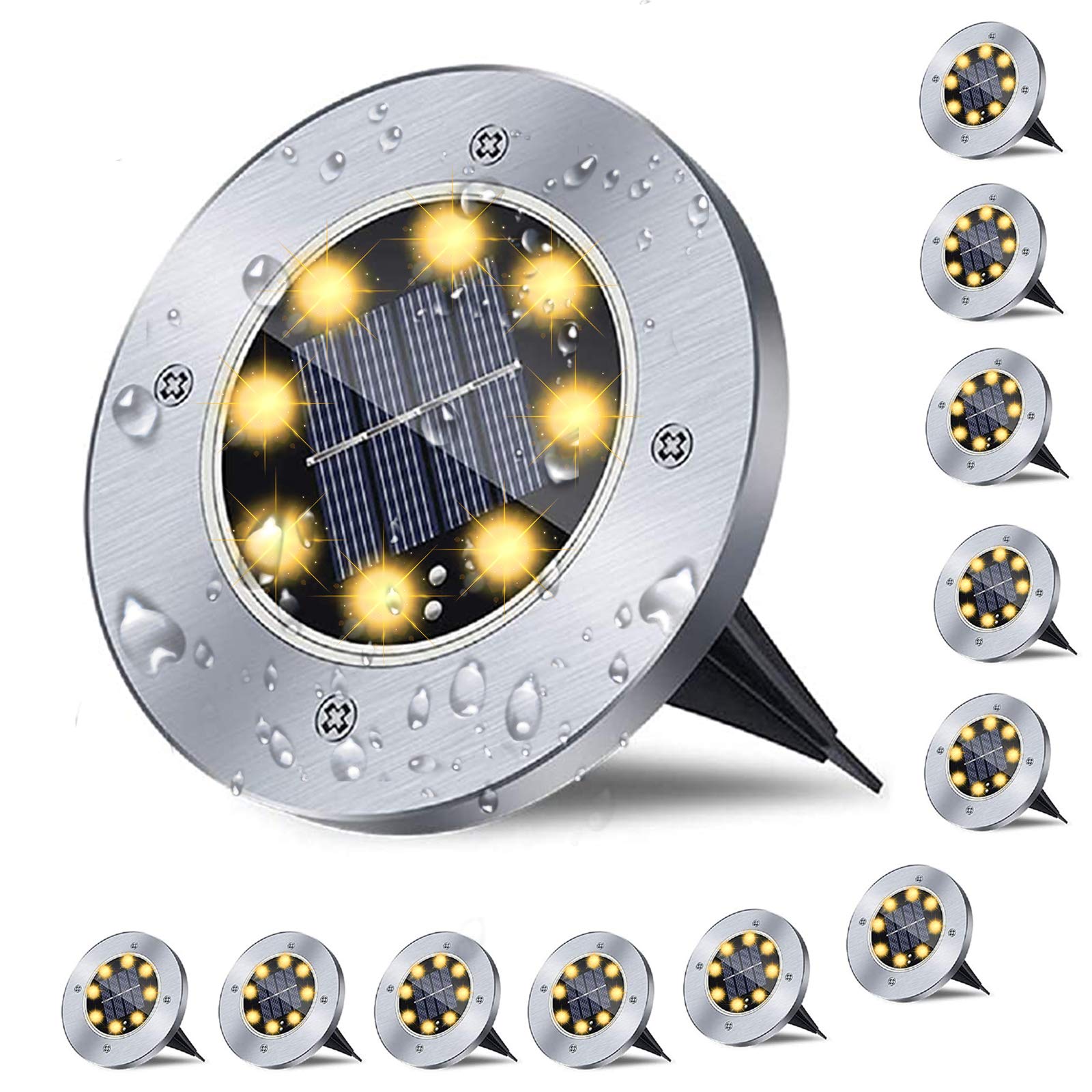 Rayolon Solar Bodenleuchten, wasserdichte Solar Gartenleuchten, verbesserte Outdoor Garten wasserdichte helle Einbauleuchte, Landschaftsbeleuchtung für Wege, Hof, Deck, Rasen, Terrasse, Gehweg (12er Pack warmweißes Licht)