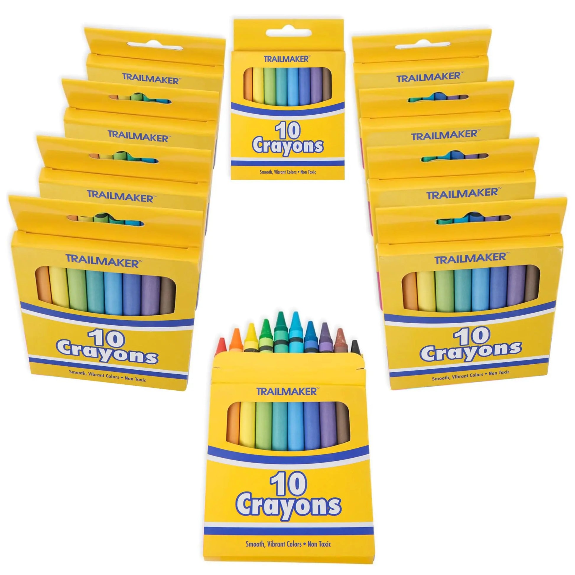 Trail maker Wholesale Bright Wax Coloring Crayons in Bulk, 12 Pack (10 Crayons Per Box)