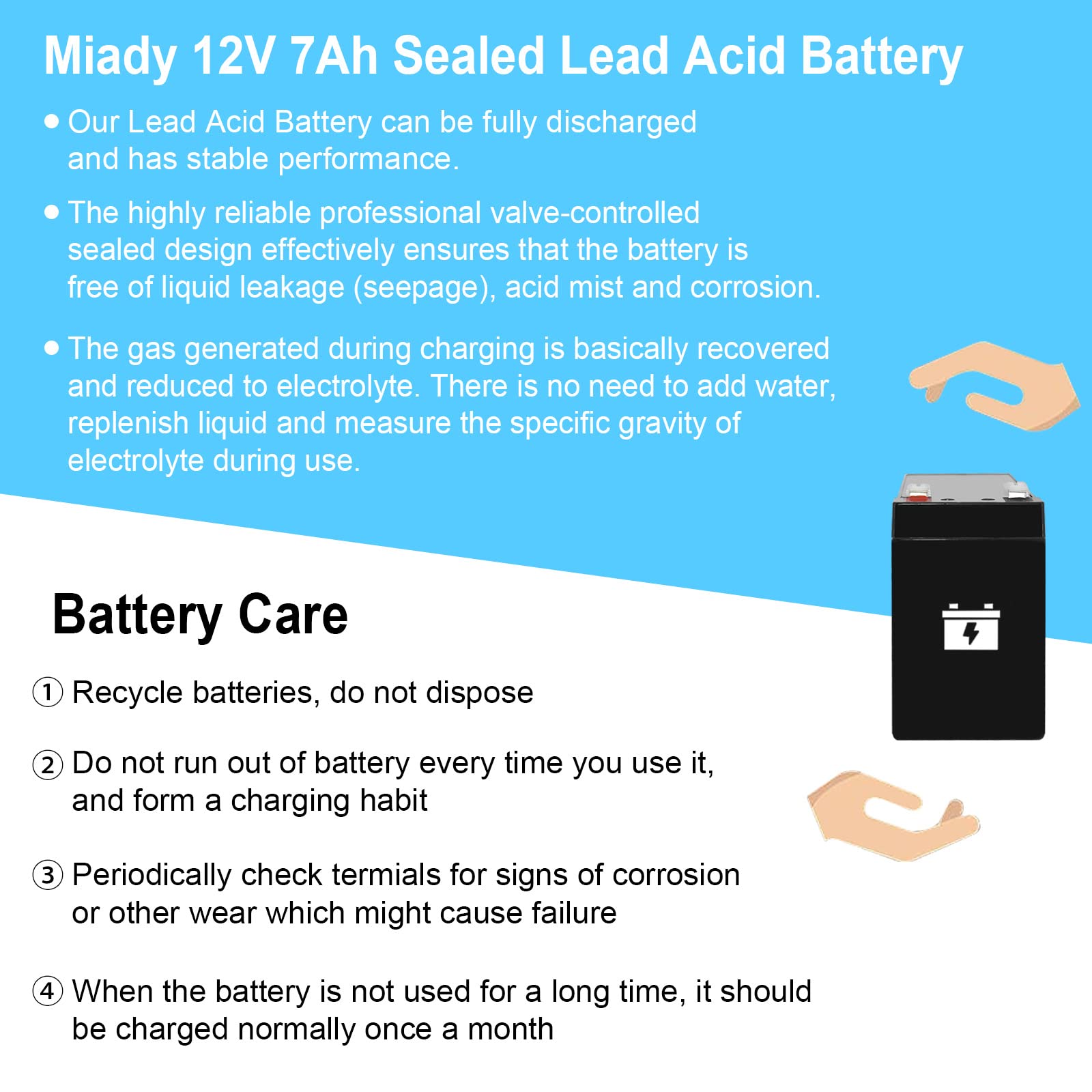 Miady 12V 7Ah Rechargeable Sealed Lead Acid Battery (2 Pack)