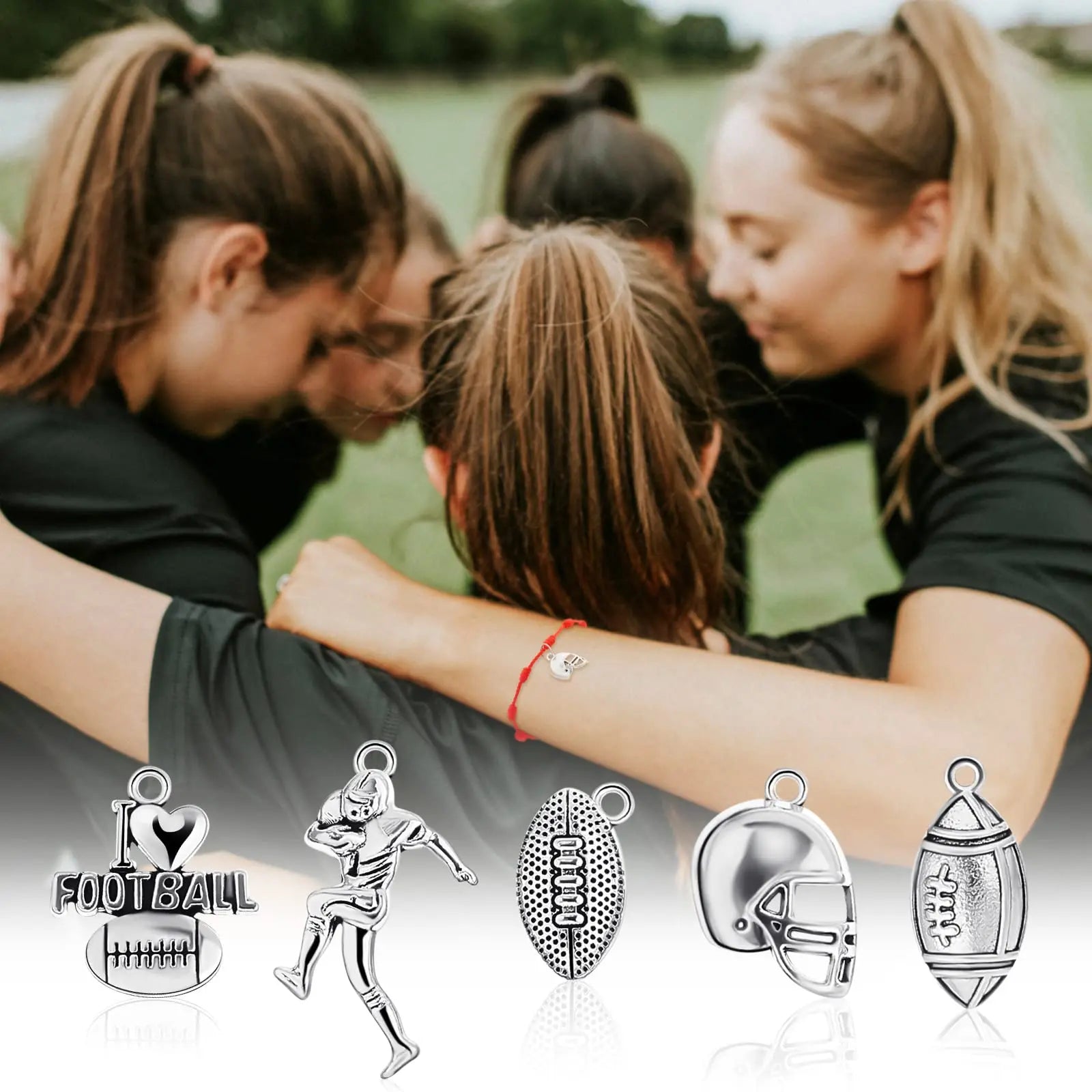 Blulu 70 Pcs Football Charms Mixed Silver Football Player's Bat Beads Pendants Necklace Crafting Sport Charms Jewelry Making Findings Accessory DIY Necklace Bracelet