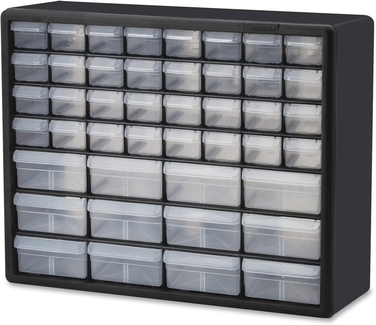 Akro-Mils Kunststoffschrank mit 44 Schubladen für Garagenorganisation, Perlenorganizer, Aufbewahrung von Bausteinen, Lehrerkoffer, Make-up-Organizer, 20 Zoll B x 6 Zoll T x 16 Zoll H, 10144 Schwarz