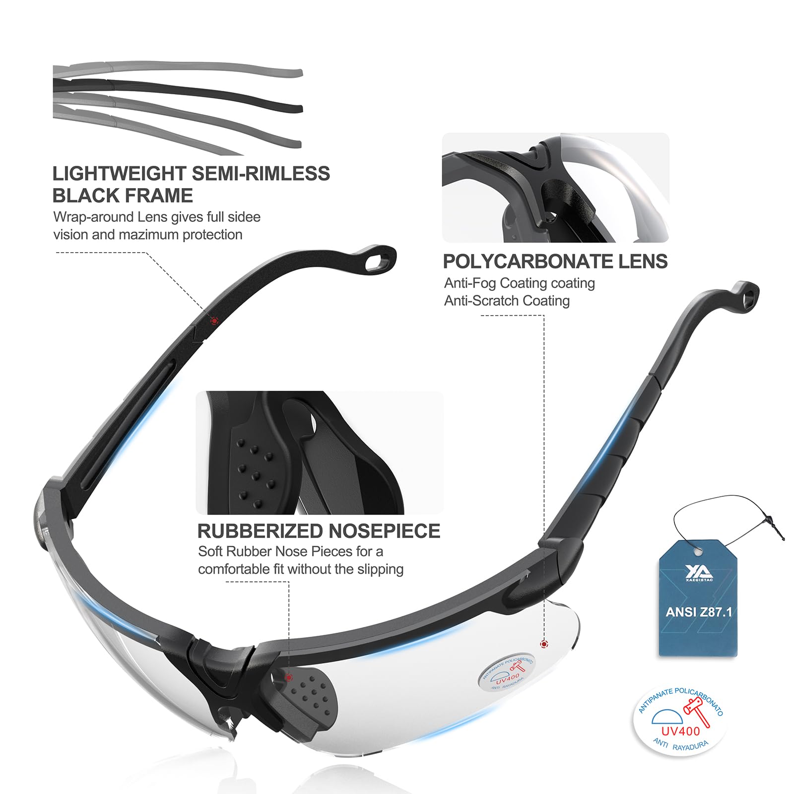 xaegistac Shooting Glasses with Case Anti Fog Hunting Safety Glasses for Men Women (Clear)
