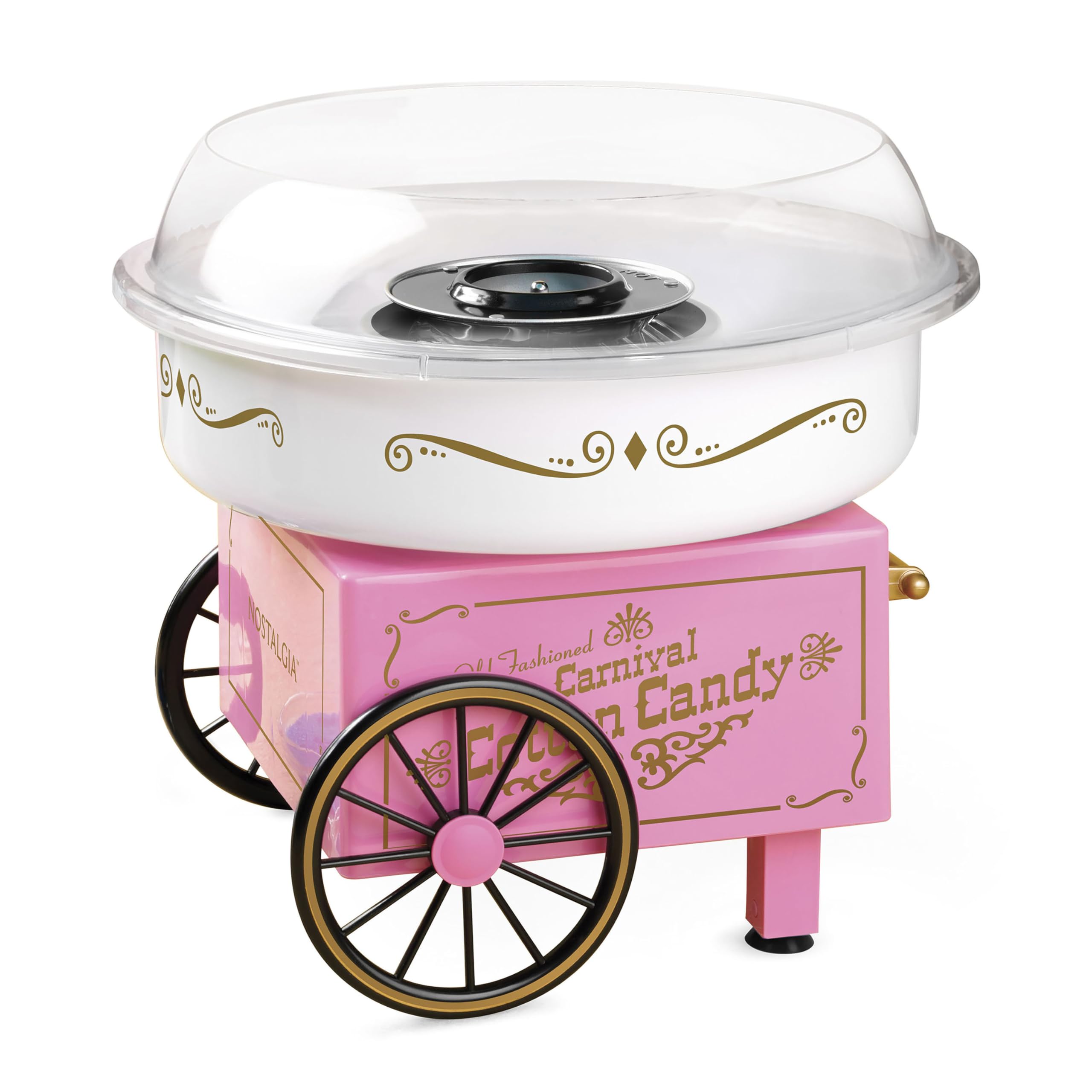 Nostalgia Vintage Hard and Sugar Free Candy Countertop Cotton Candy Maker, Includes 2 Reusable Cones And Sugar Scoop - Pink