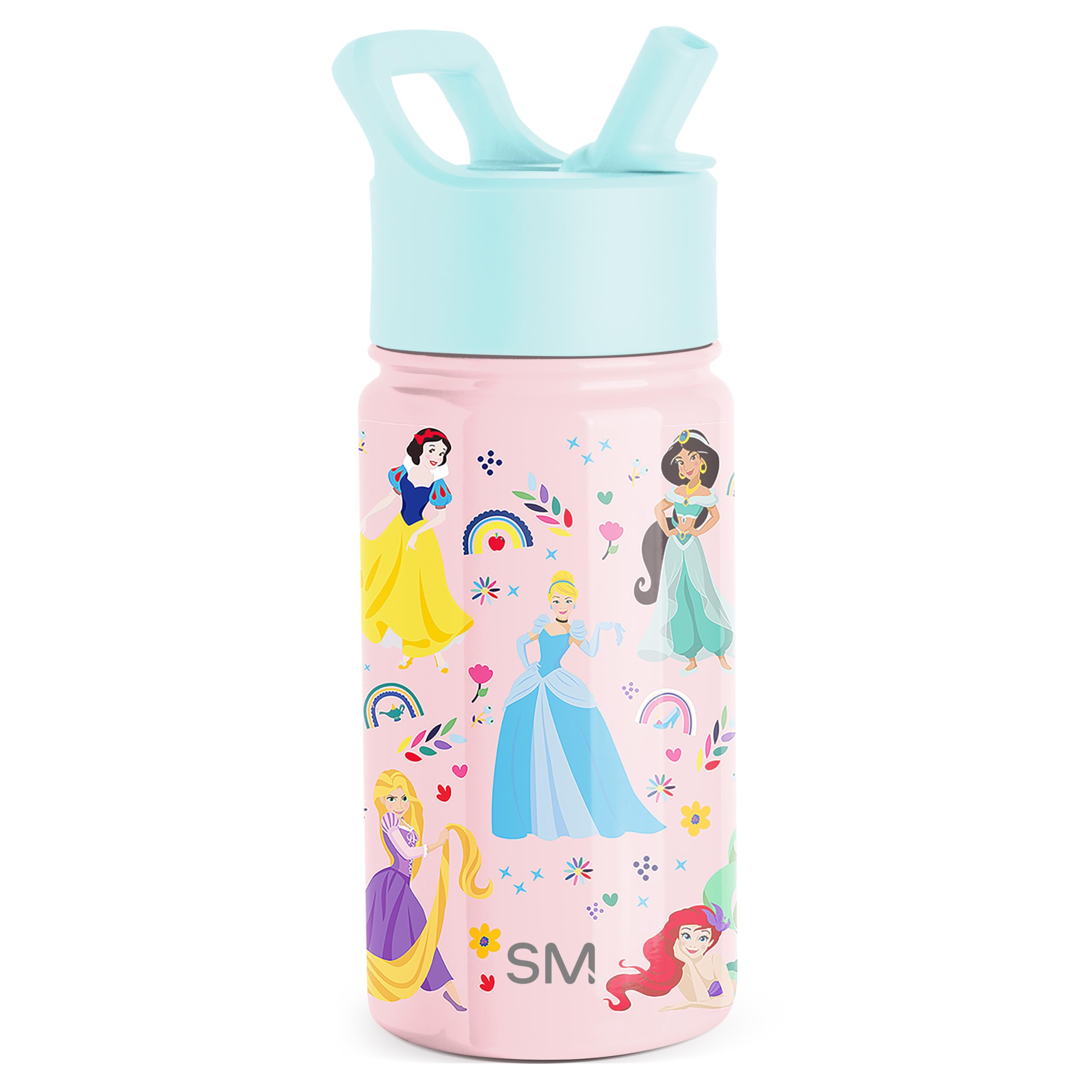 Simple Modern Kids Summit Water Bottle with Straw Lid | Disney Princess 14oz Stainless Steel Cup Insulated Tumbler for Girls, School | Princess Rainbows