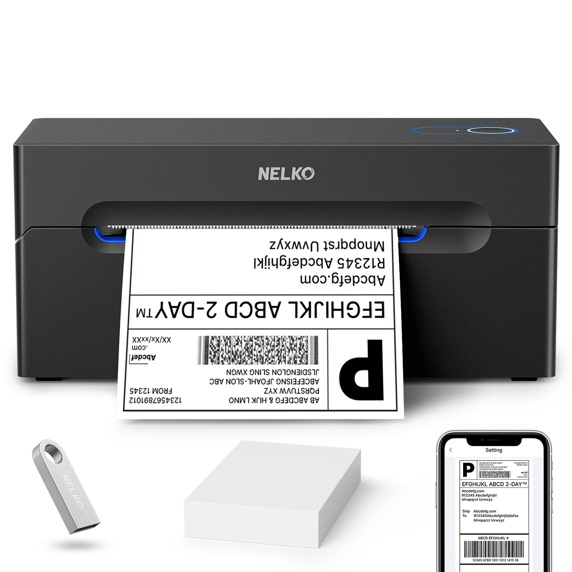 Nelko Bluetooth Thermal Shipping Label Printer, Wireless 4x6 Shipping Label Printer for Shipping Packages, Support Android, iPhone and Windows, Widely Used for Amazon, Ebay, Shopify, Etsy, USPS