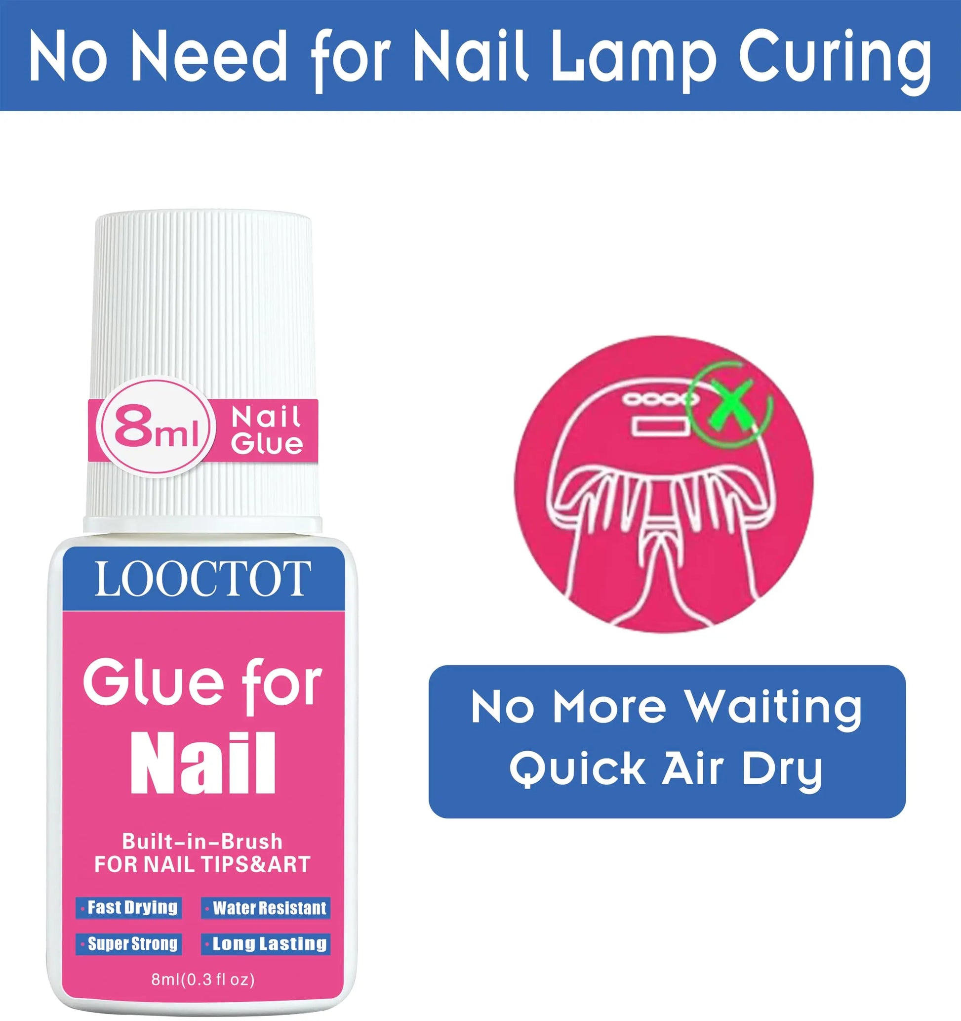 Super Strong Nail Glue for Nail Tips,Acrylic Nails and Press on Nails,Built in Brush on Nail Glue for Press on Nails,Long Lasting Nail Cement(8ml*2)